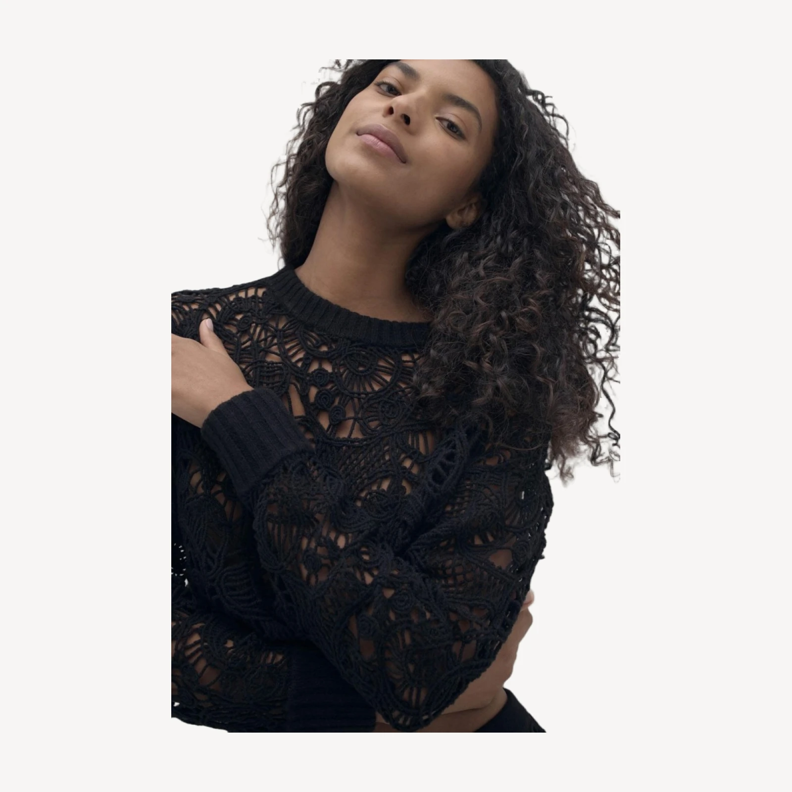 MONICA CROCHET CASHMERE CREWNECK - BLACK