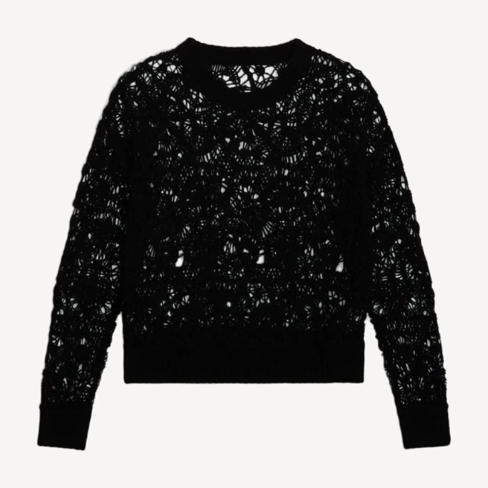 MONICA CROCHET CASHMERE CREWNECK - BLACK
