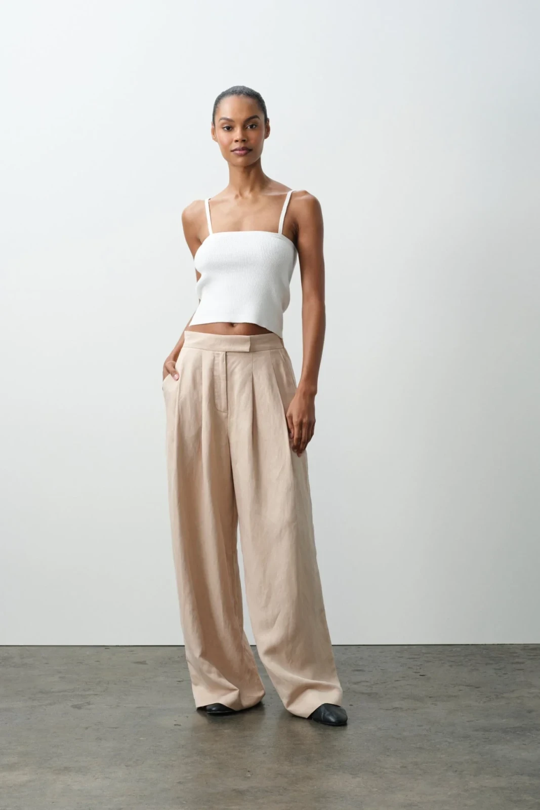LEYNA SILK LINEN WIDE LEG PANT - FLAX