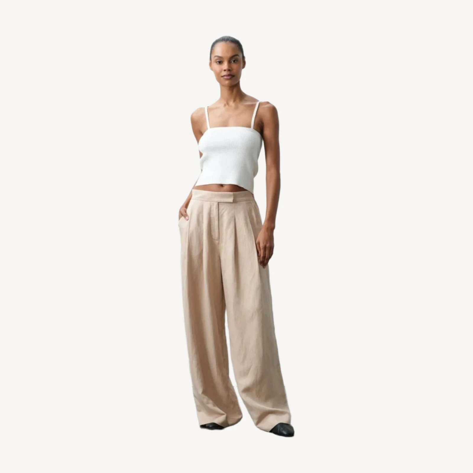 LEYNA SILK LINEN WIDE LEG PANT - FLAX