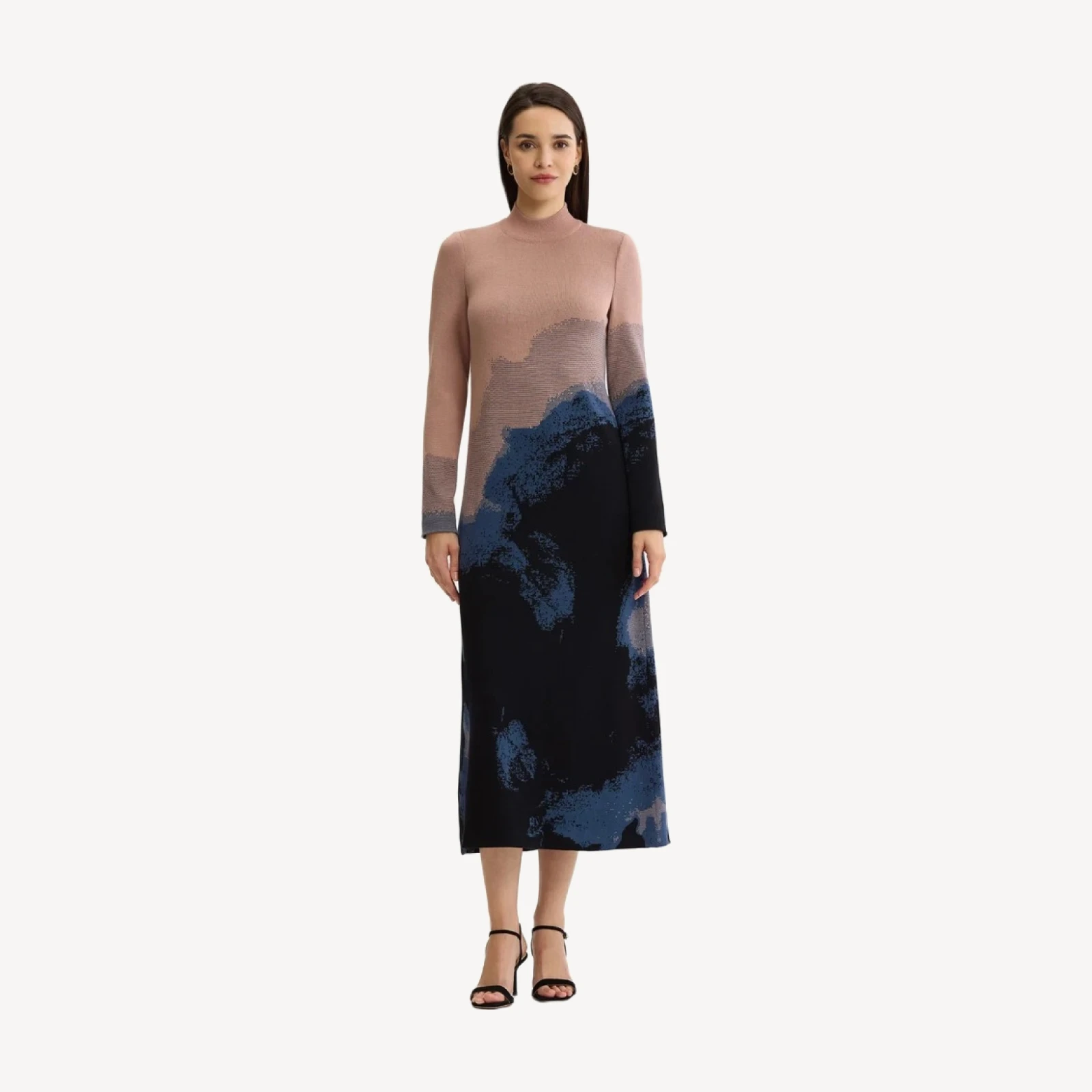 Landscape Mock Neck Knit Maxi Dress
