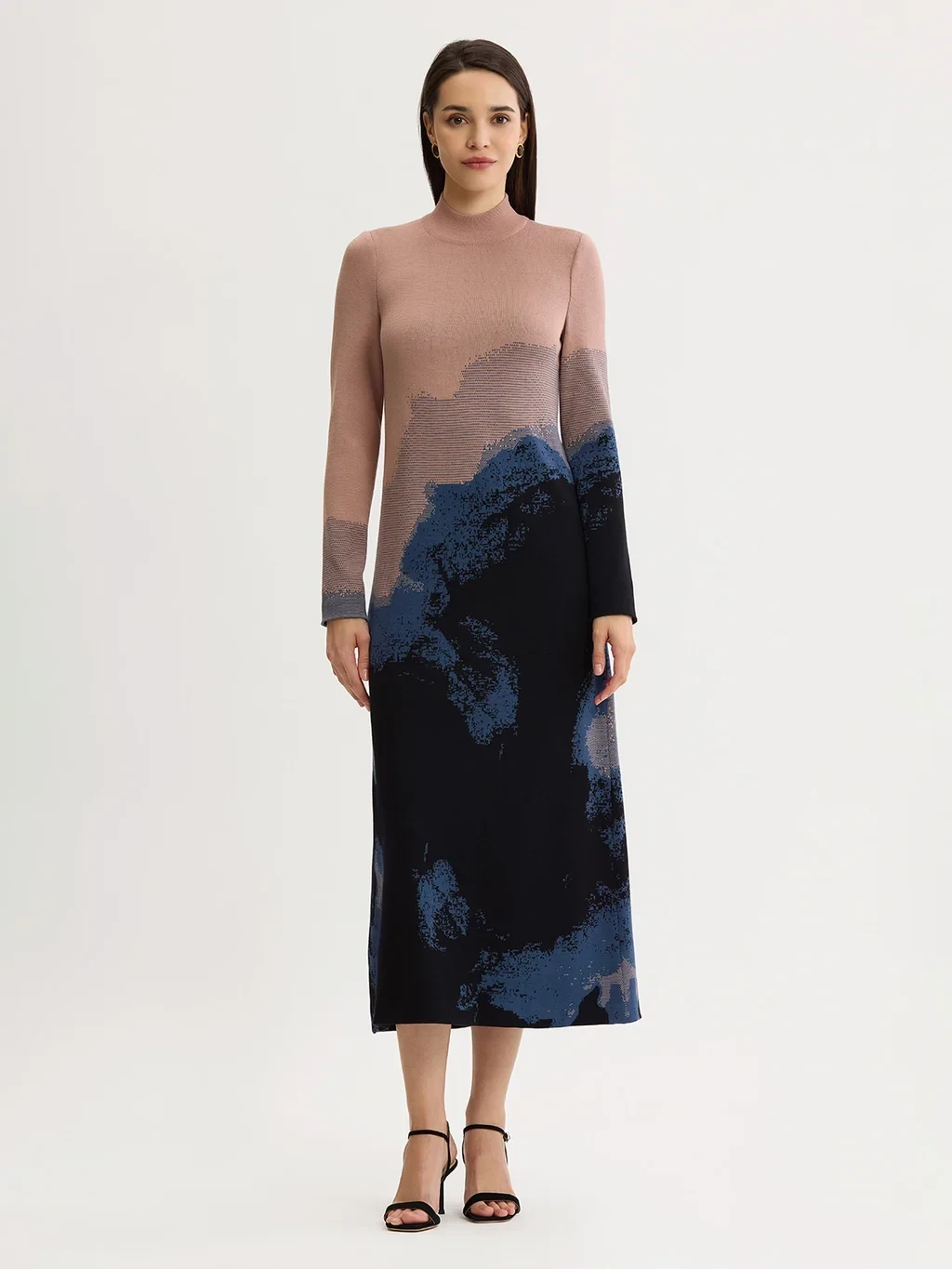 Landscape Mock Neck Knit Maxi Dress