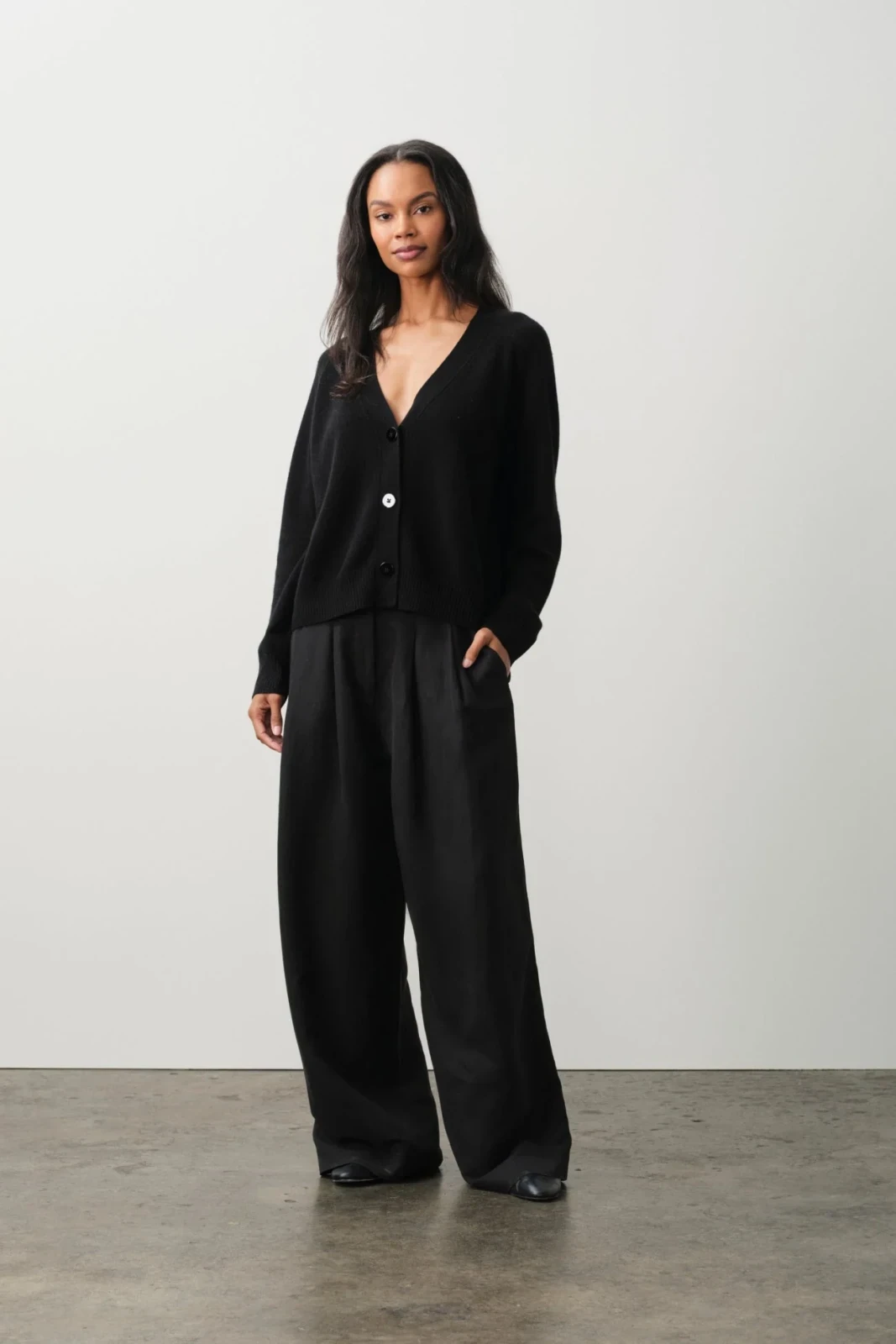 LEYNA SILK LINEN WIDE LEG PANT - BLACK