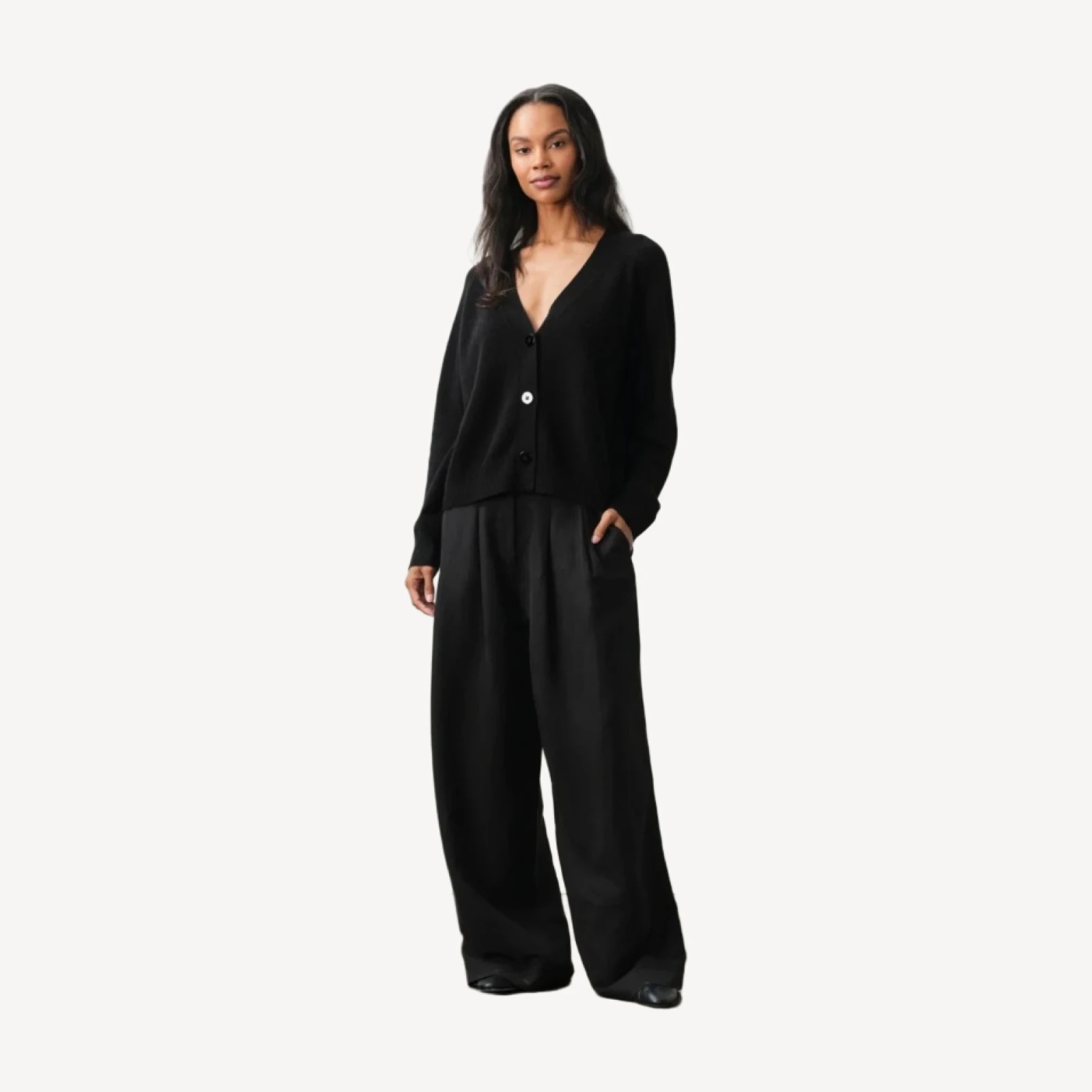 LEYNA SILK LINEN WIDE LEG PANT - BLACK