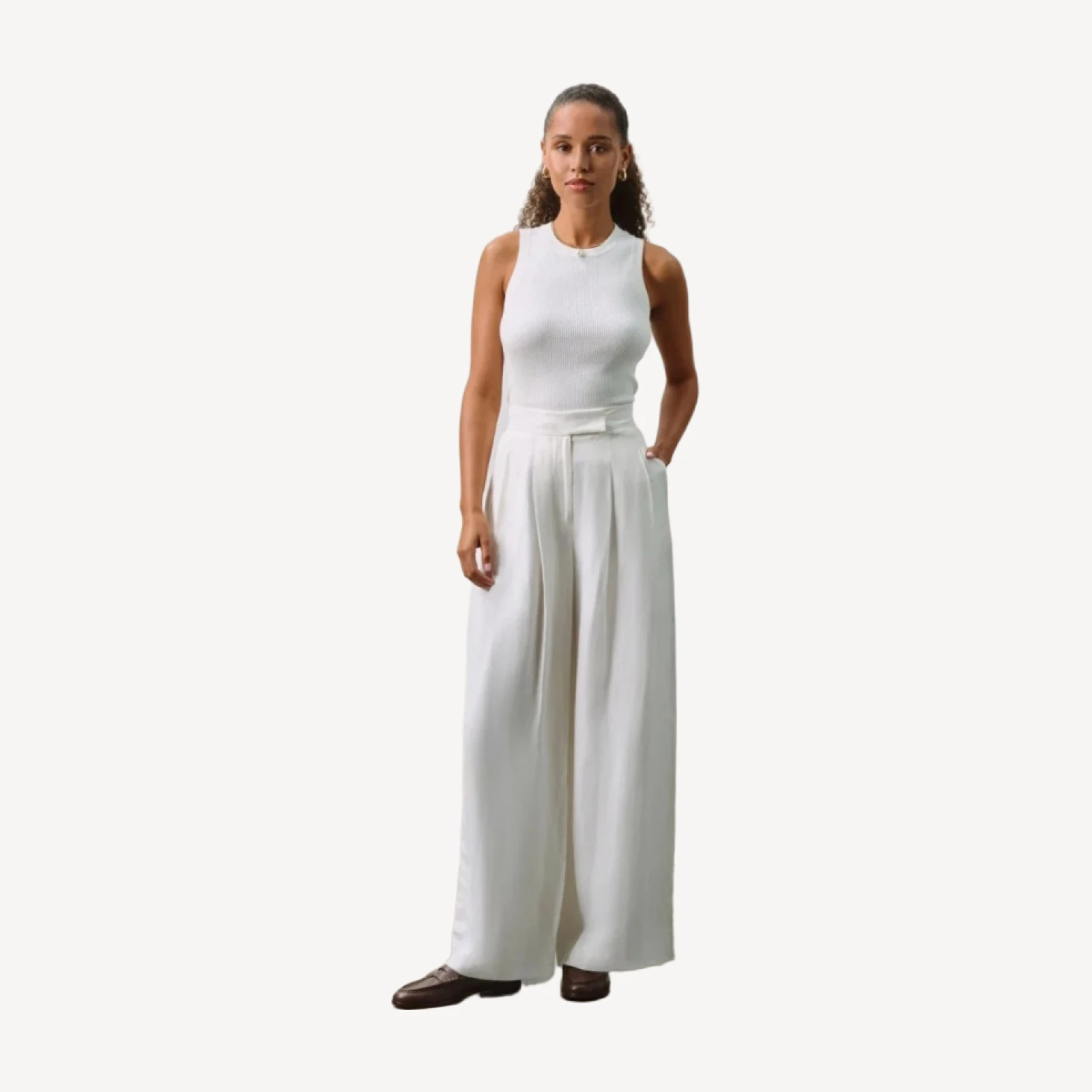 LEYNA SILK LINEN WIDE LEG PANT - ECRU