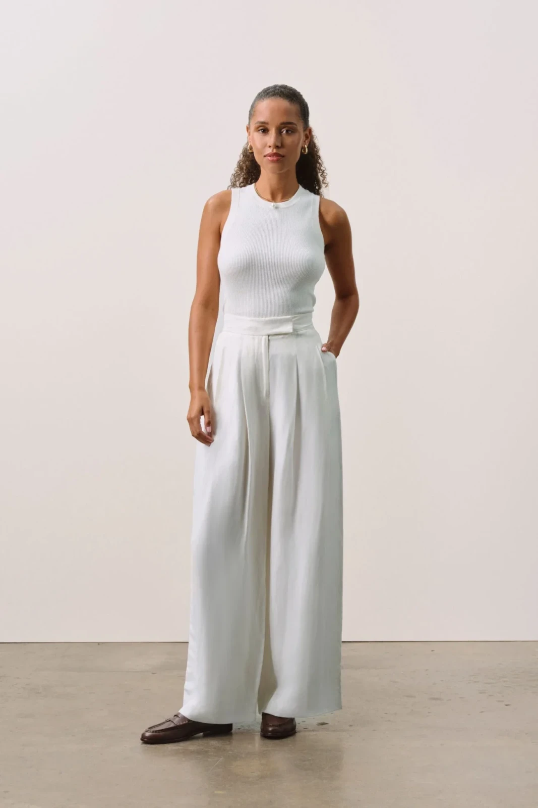 LEYNA SILK LINEN WIDE LEG PANT - ECRU