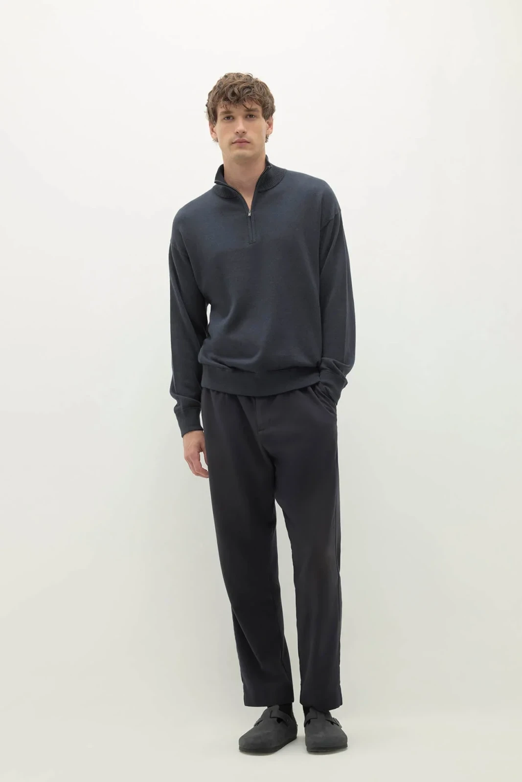 RONAN COTTON CASHMERE HALF-ZIP - NAVY