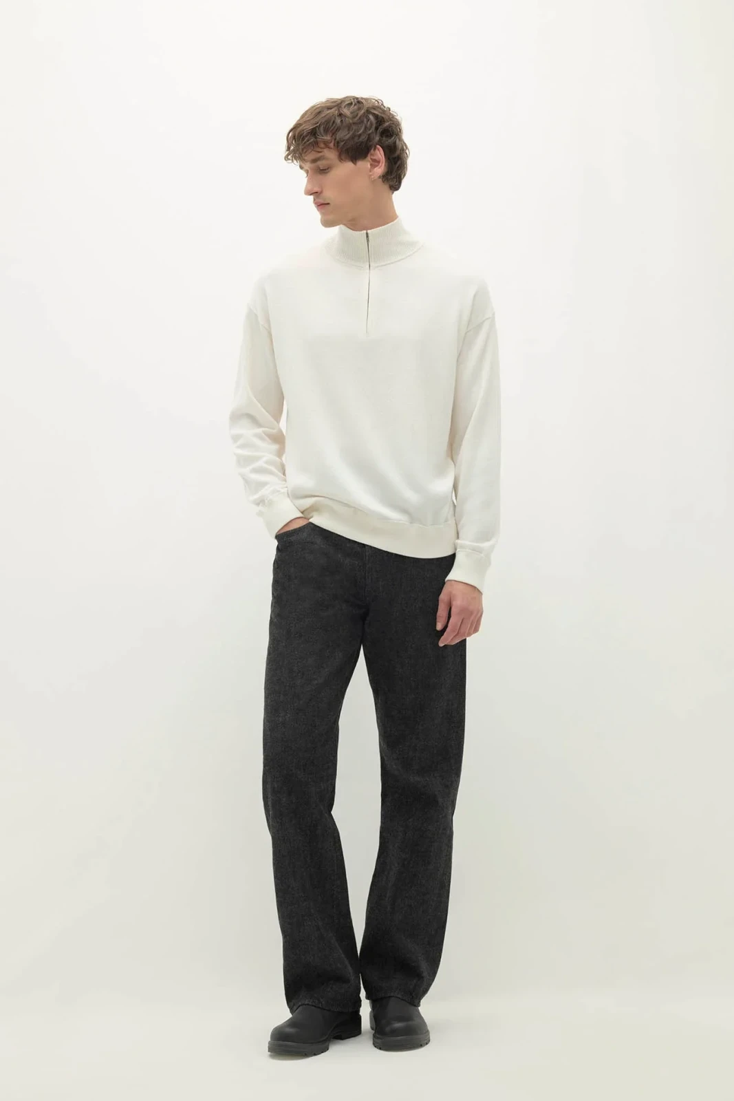 RONAN COTTON CASHMERE HALF-ZIP - ECRU