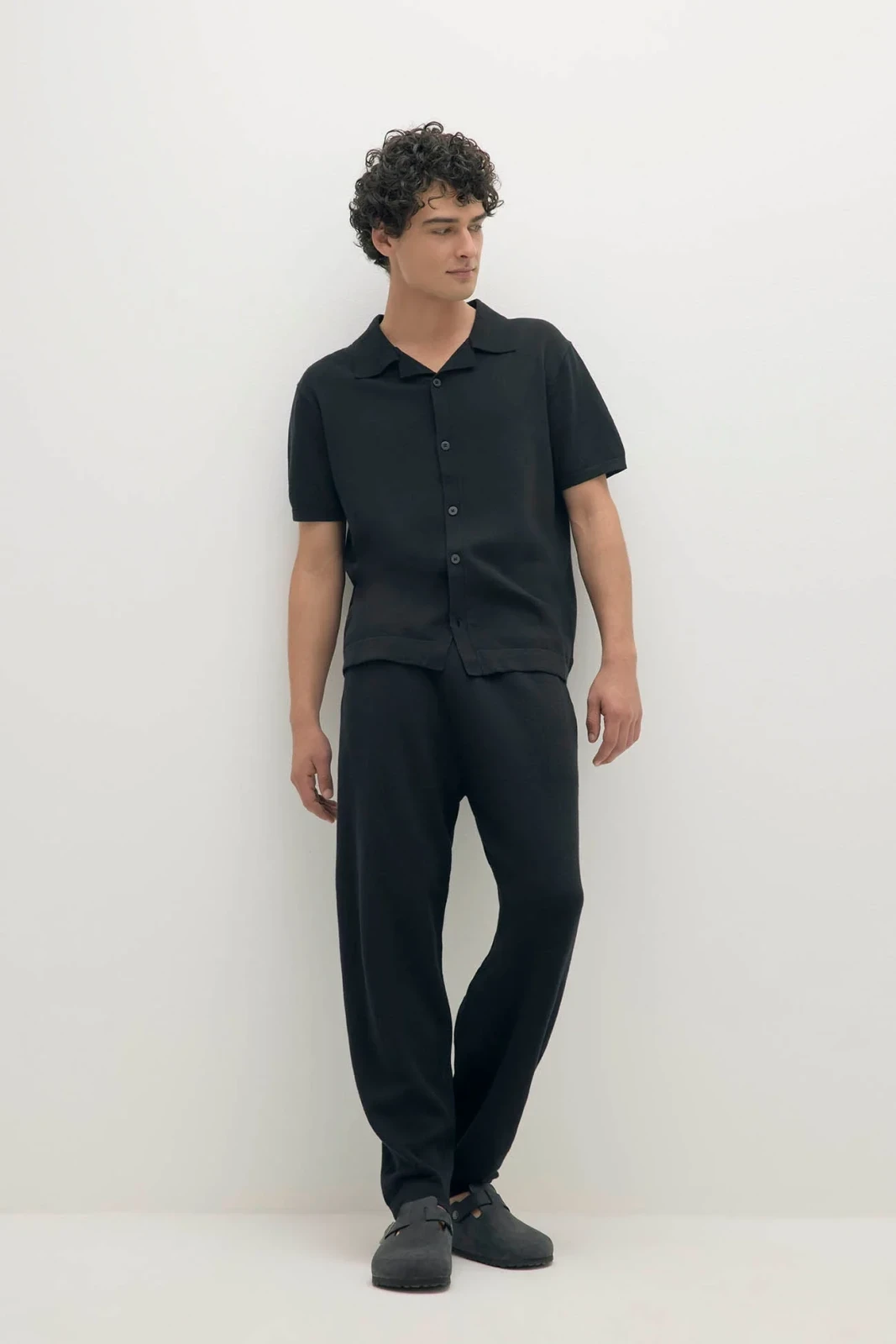 MATTEO COTTON CASHMERE BUTTON-UP SHIRT - BLACK