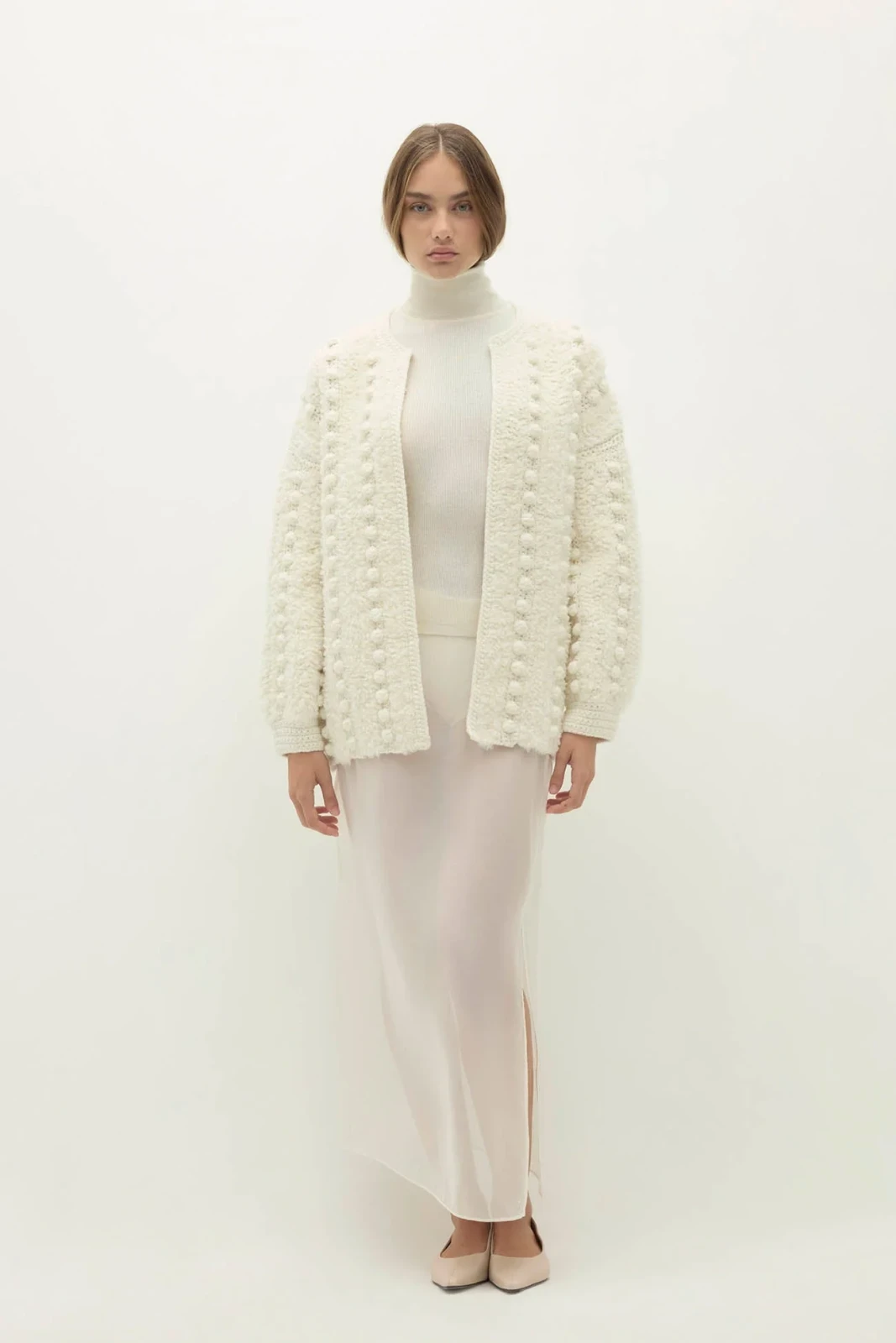 ISA HAND KNIT BUBBLE CARDIGAN - ECRU