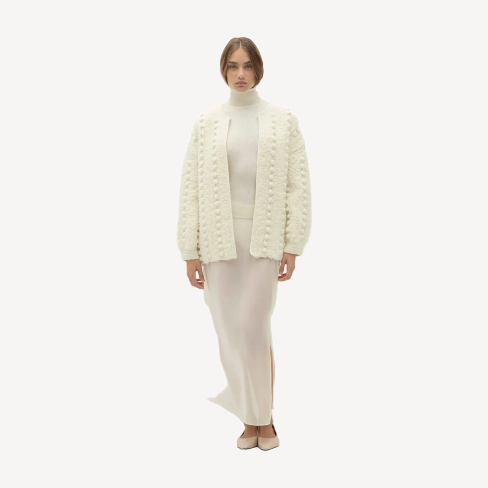 ISA HAND KNIT BUBBLE CARDIGAN - ECRU