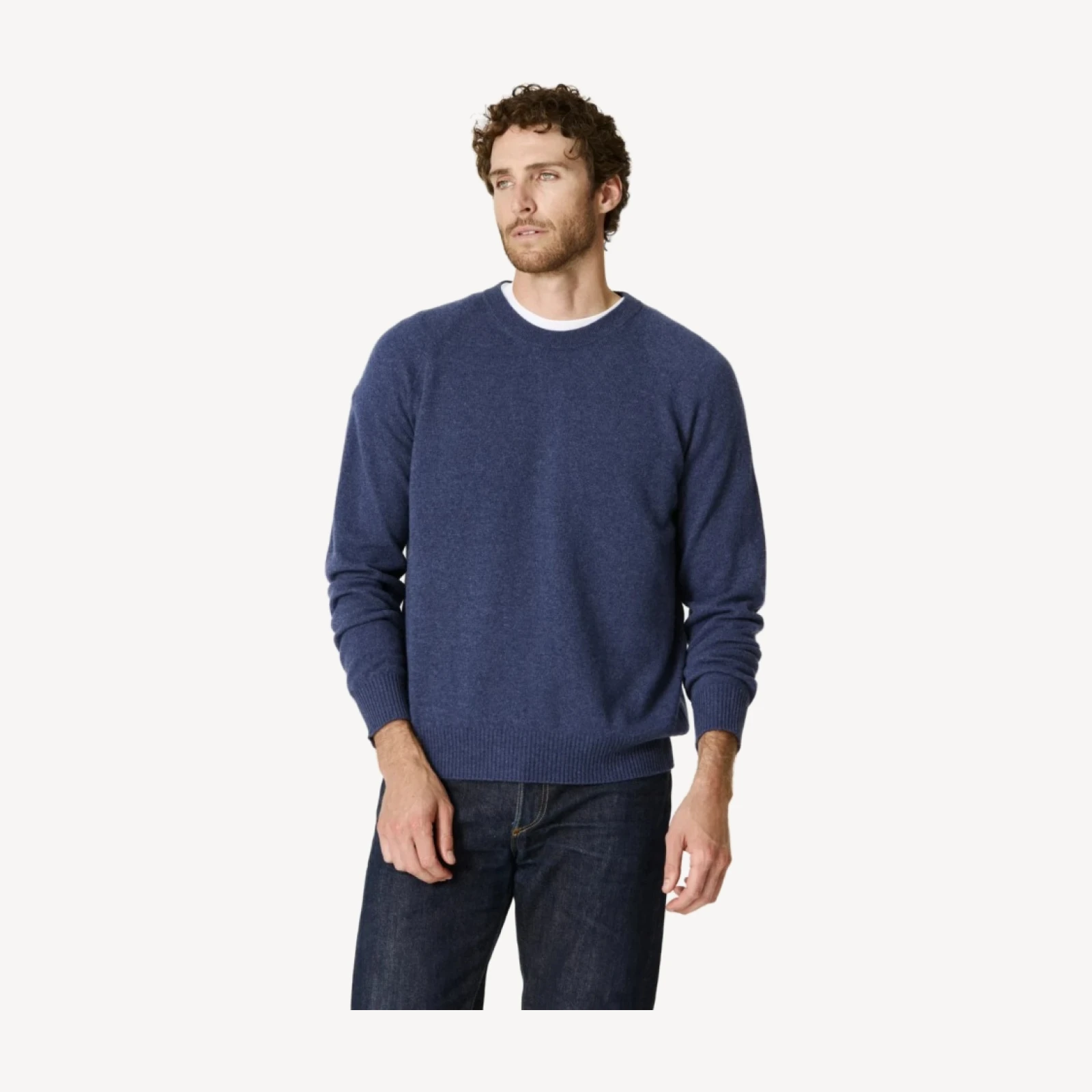 MARIO CASHMERE CREWNECK SWEATER - INDIGIO HEATHER