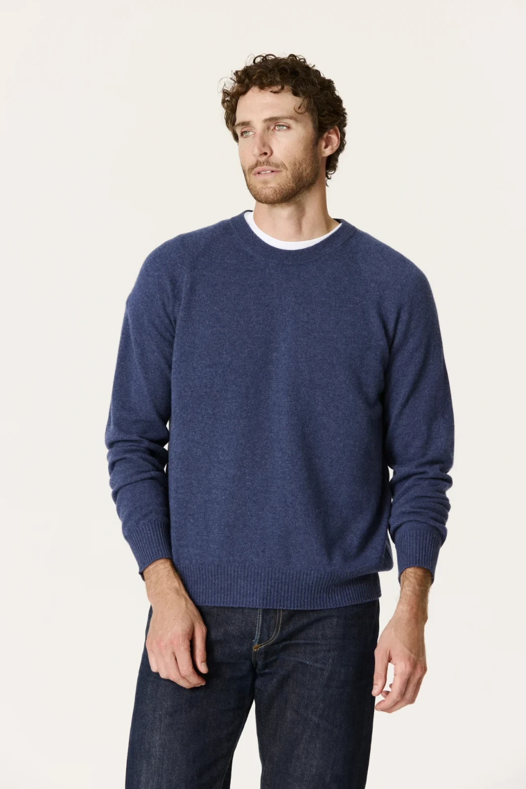 MARIO CASHMERE CREWNECK SWEATER - INDIGIO HEATHER