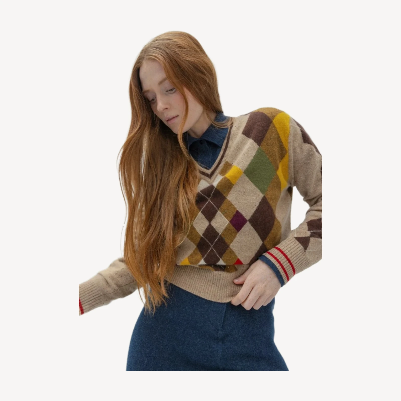 ODDBALL ARGYLE V-NECK - HAYSTACK DONEGAL