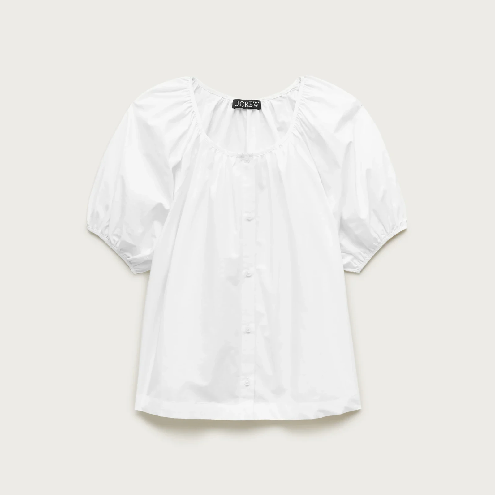 Puff-sleeve button-up top in cotton poplin
