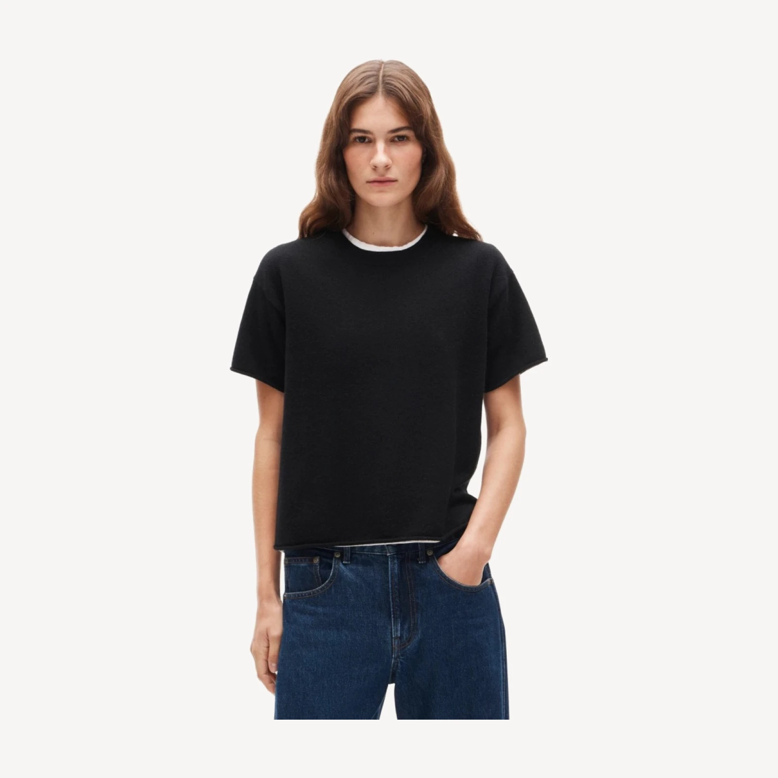 Rolled cashmere relaxed sweater-tee