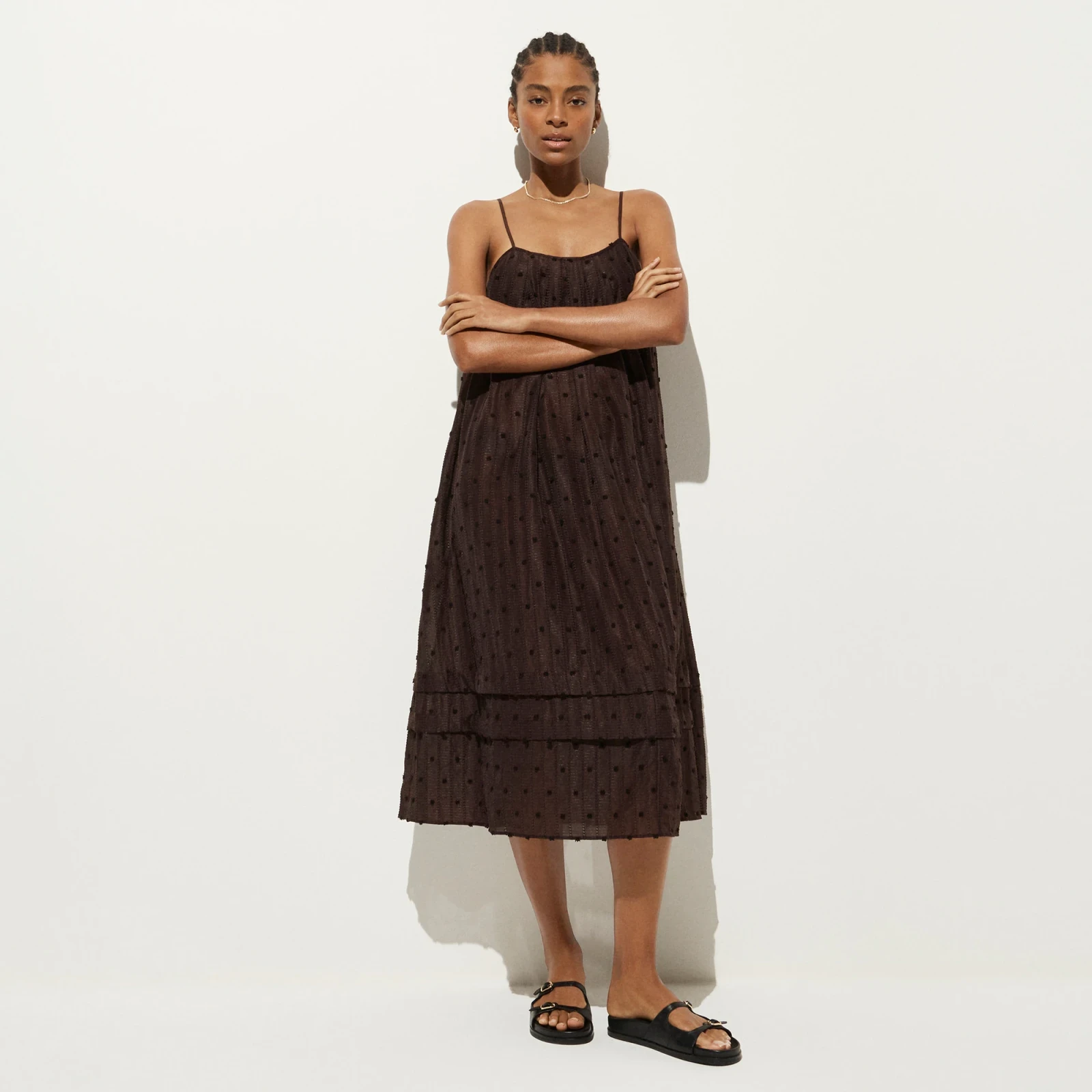 Shift midi dress in textured dot