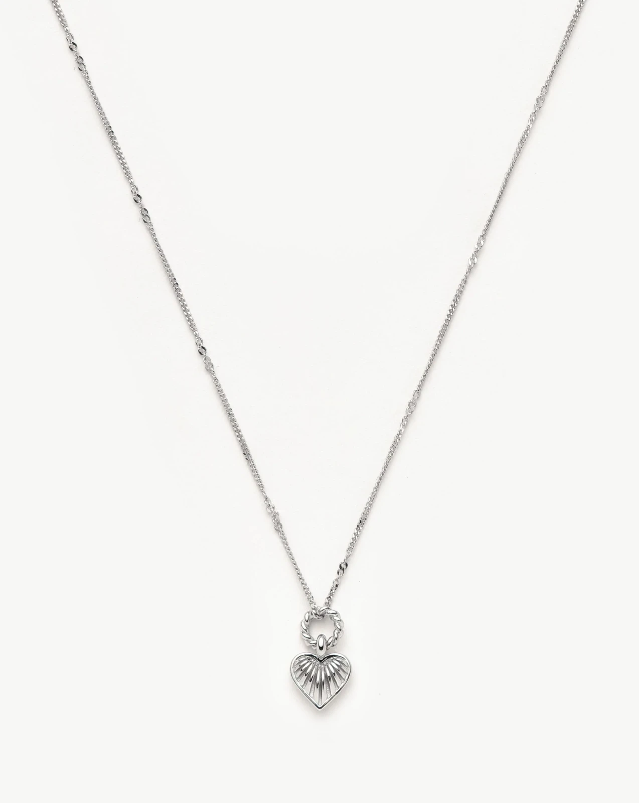 Mini Ridge Heart Charm Pendant Necklace | Sterling Silver