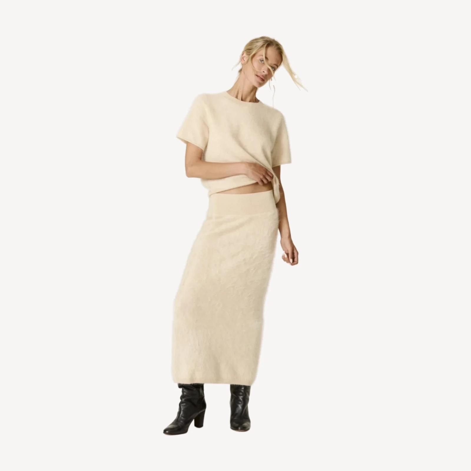 FRANCESCA CASHMERE MIDI SKIRT - BARLEY