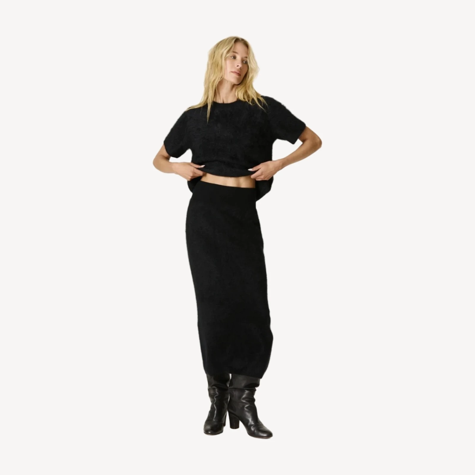 FRANCESCA CASHMERE MIDI SKIRT - BLACK
