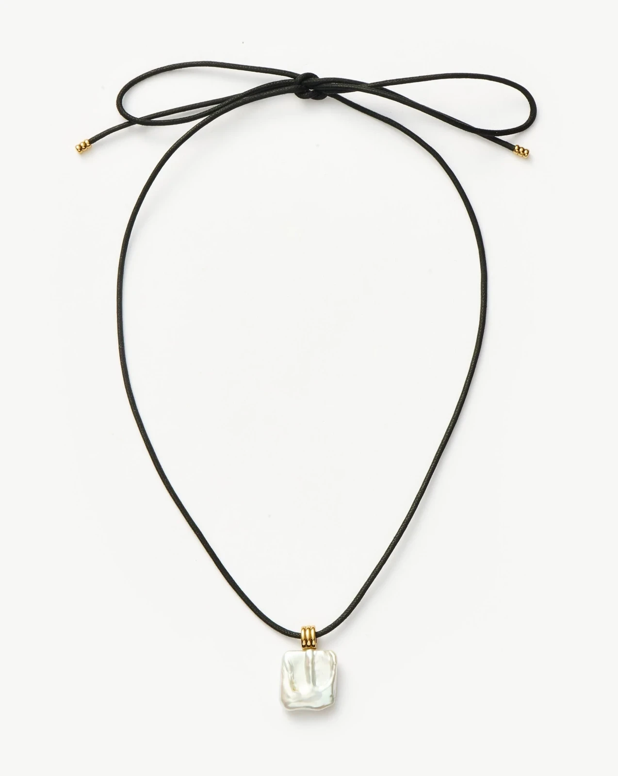 Square Pearl Pendant Cord Necklace | 18ct Gold Vermeil/Pearl