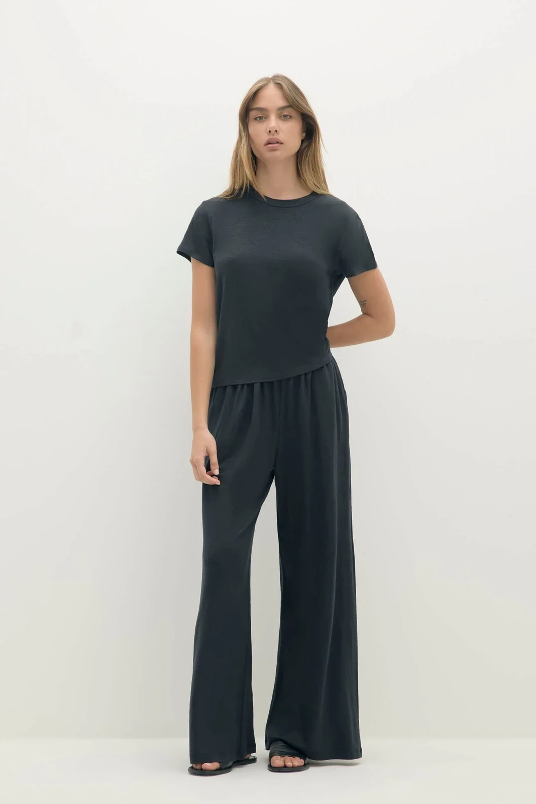 DEVIN LINEN WIDE LEG PANTS - BLACK
