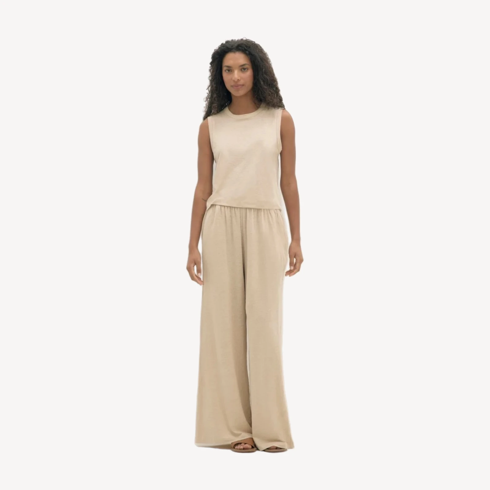 DEVIN LINEN WIDE LEG PANTS - FLAX