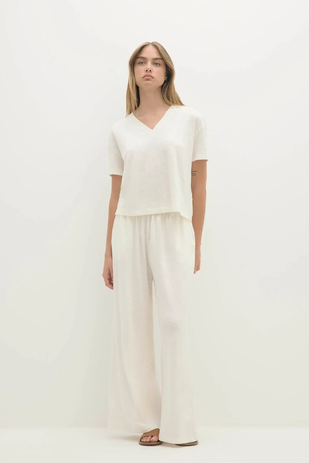 DEVIN LINEN WIDE LEG PANTS - OFF-WHITE