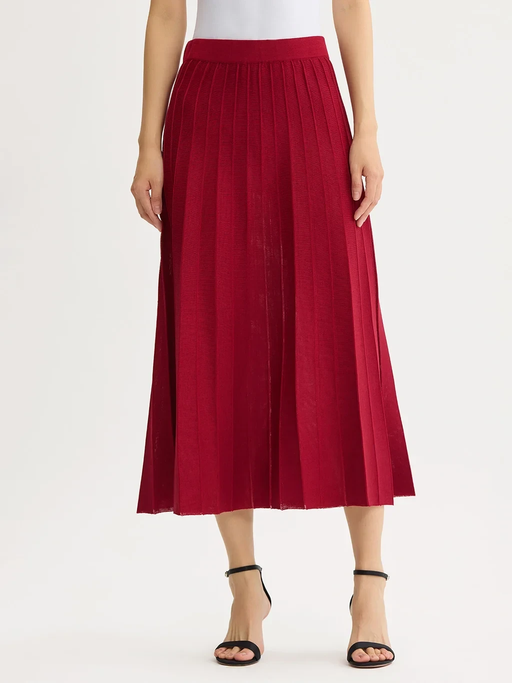 Flared Wide Ribbed Soft Knit Maxi Skirt