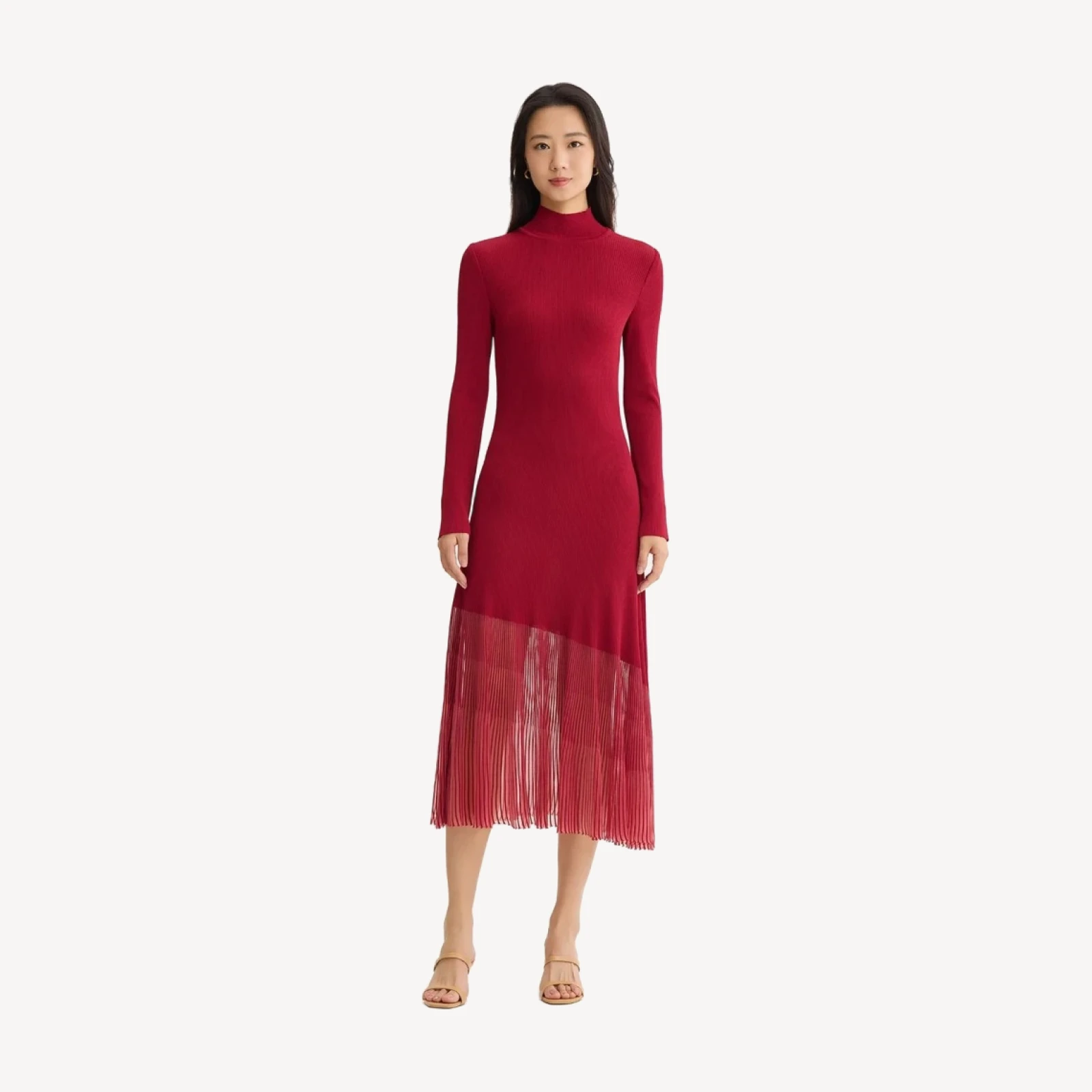 A-Line Sheer Hem Ribbed Knit Maxi Dress