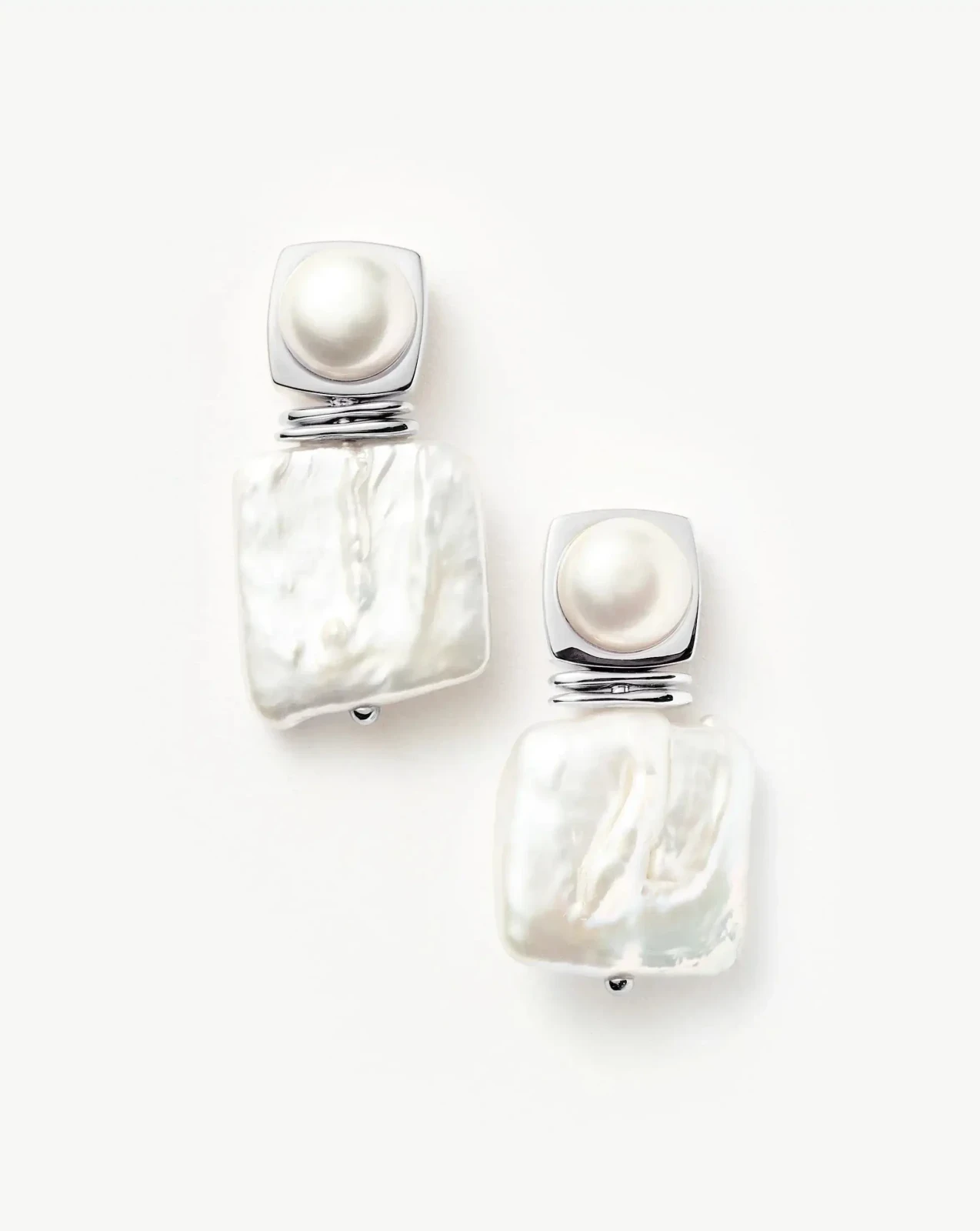 Square Pearl Statement Earrings | Silver Plated/Pearl