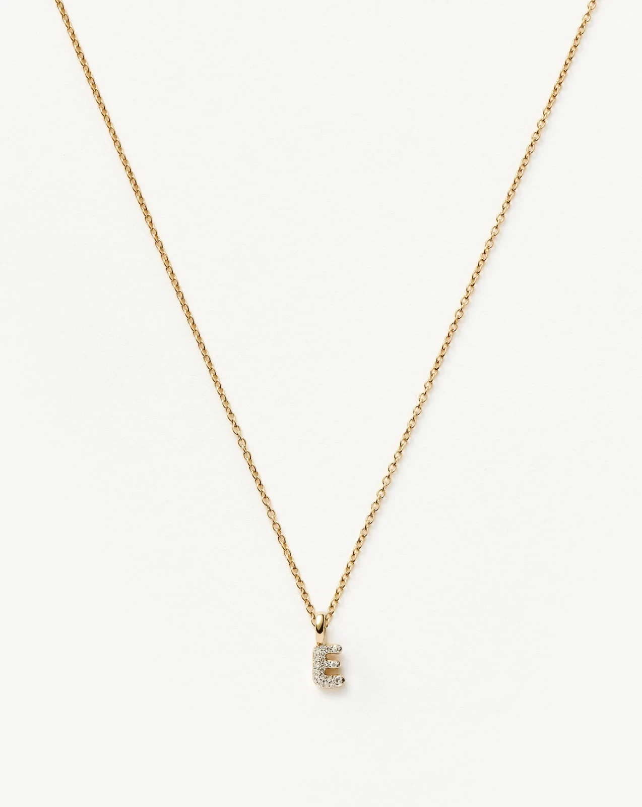 Solid Gold Diamond Initial Mini Pendant Necklace - E | 14ct Solid Yellow Gold Plated/Diamond