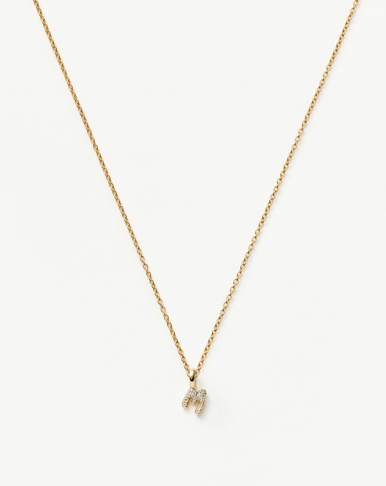Solid Gold Diamond Initial Mini Pendant Necklace - M | 14ct Solid Yellow Gold Plated/Diamond