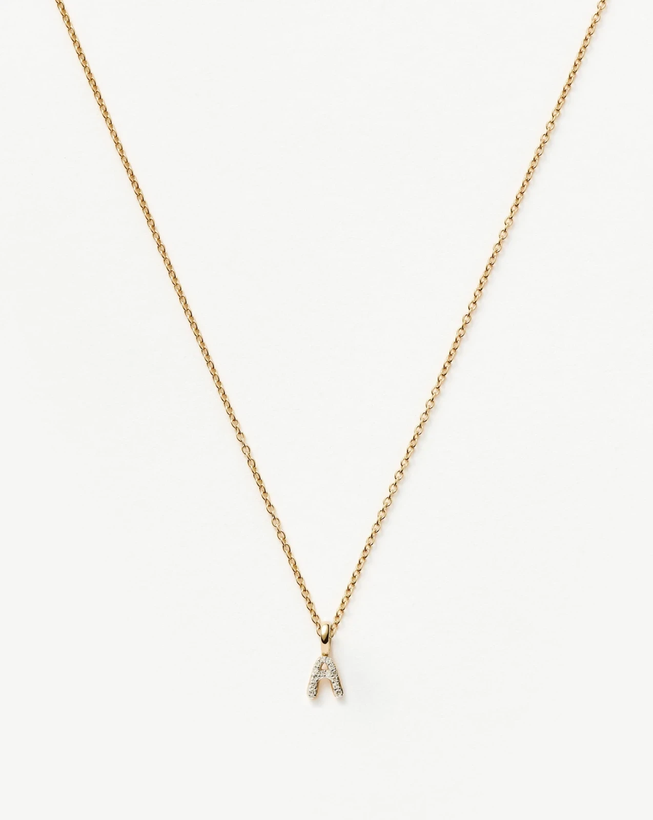 Solid Gold Diamond Initial Mini Pendant Necklace - A | 14ct Solid Yellow Gold Plated/Diamond