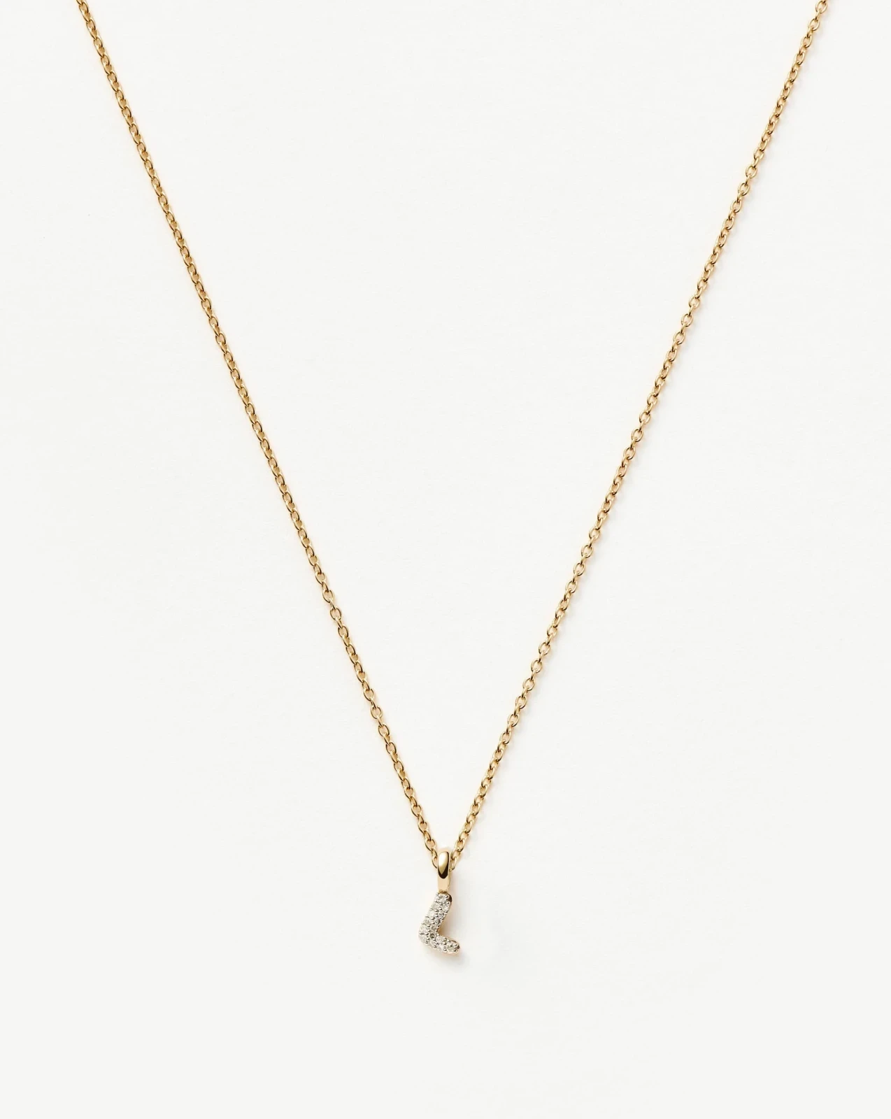 Solid Gold Diamond Initial Mini Pendant Necklace - L | 14ct Solid Yellow Gold Plated/Diamond