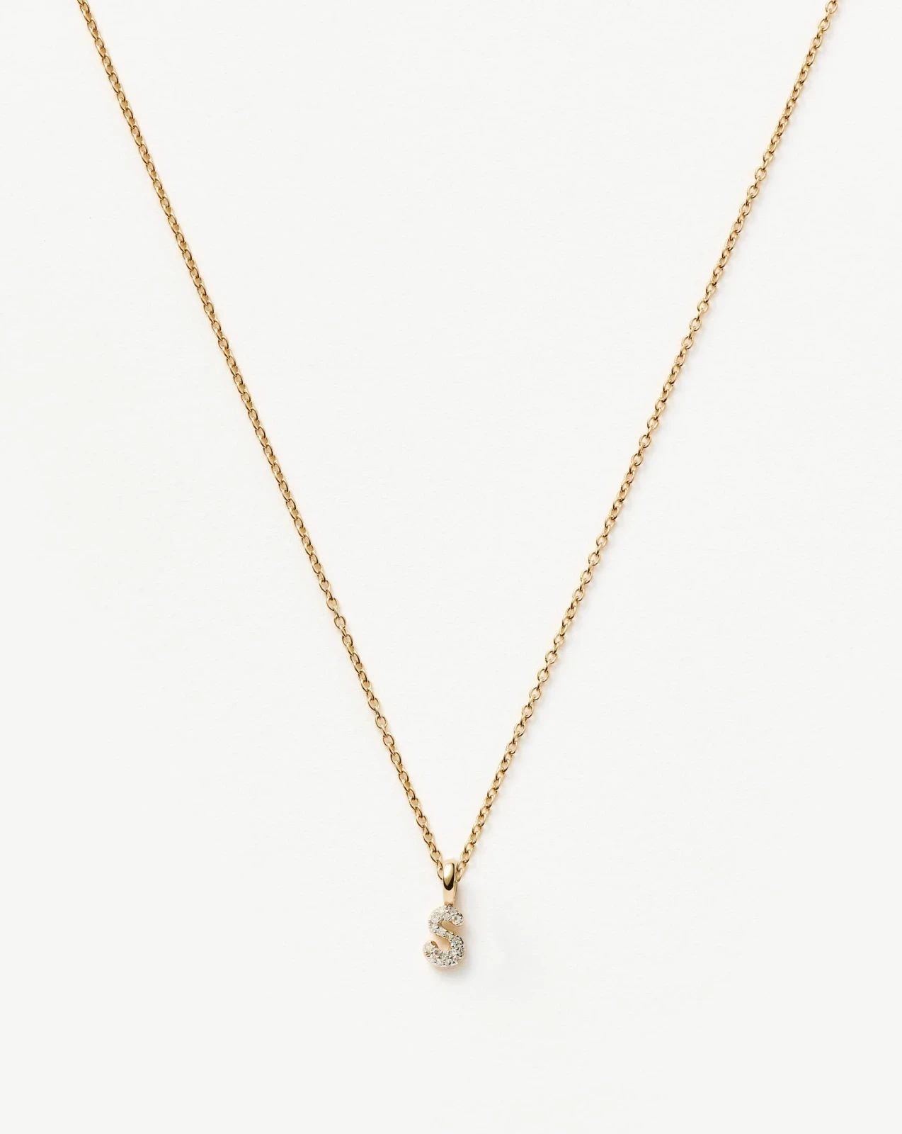 Solid Gold Diamond Initial Mini Pendant Necklace - S | 14ct Solid Yellow Gold Plated/Diamond