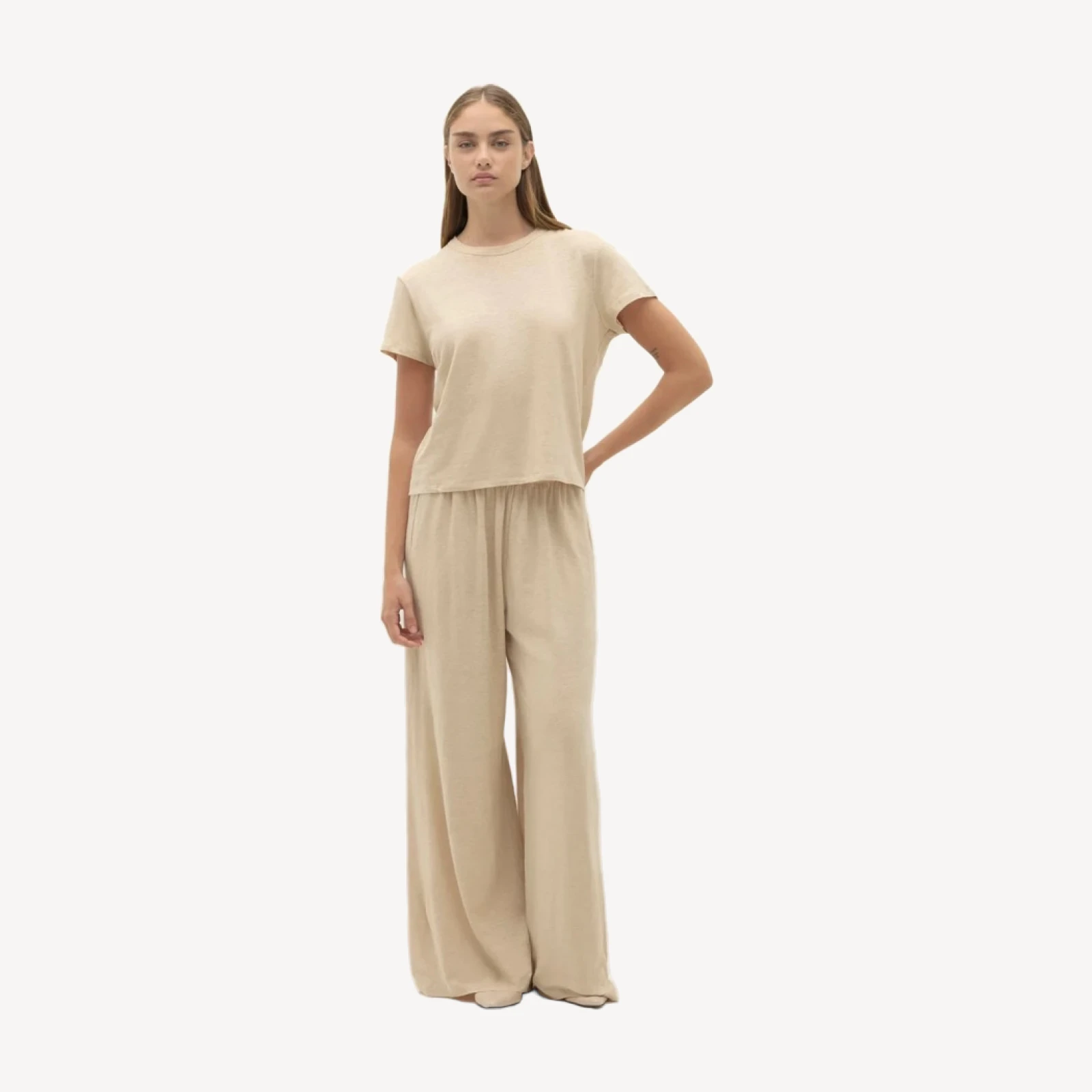 CHLOE LINEN CREWNECK TEE - FLAX