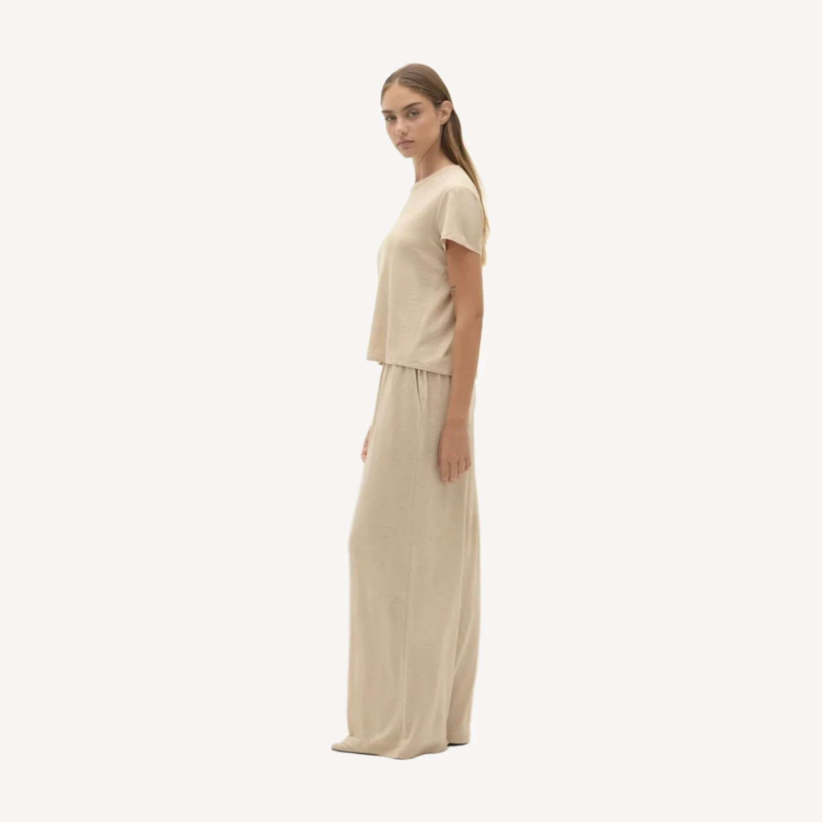 CHLOE LINEN CREWNECK TEE - FLAX