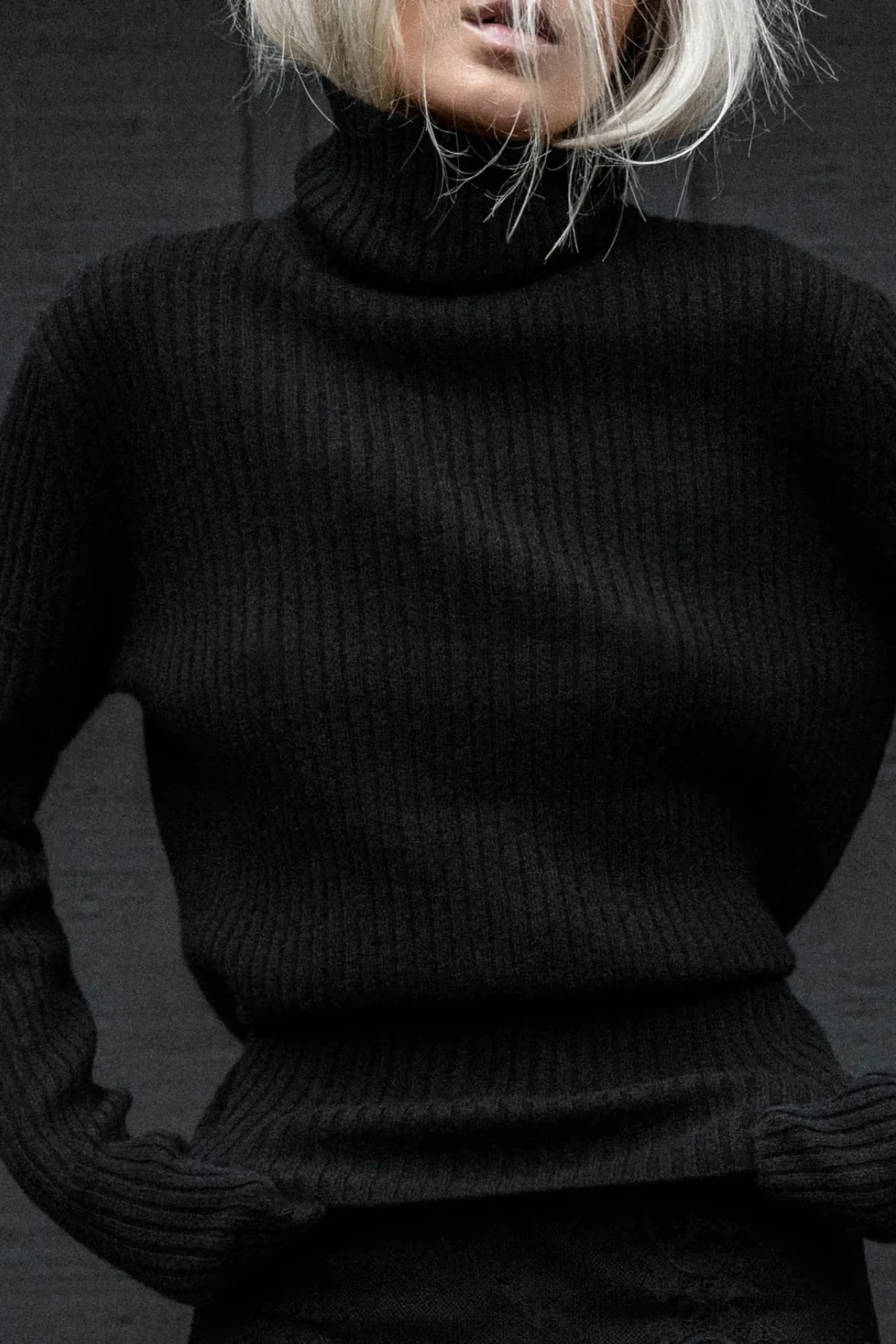 HELLY RIBBED TURTLENECK - BLACK