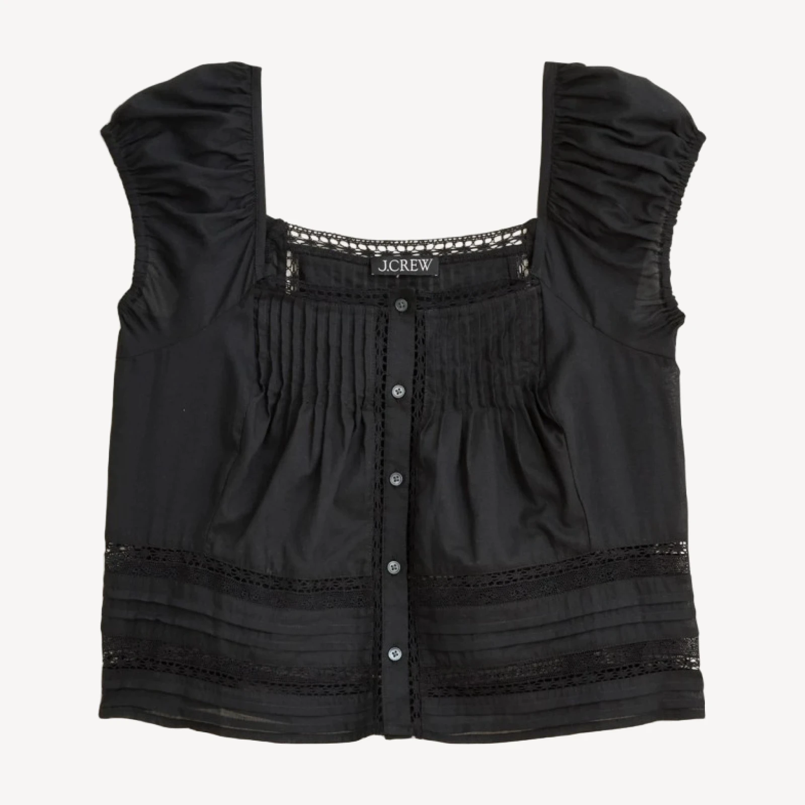 Cap-sleeve lace-trim top in cotton voile