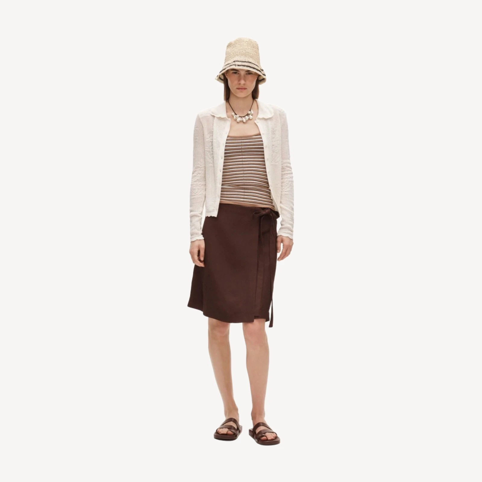 Fairfax faux-wrap skirt in linen blend
