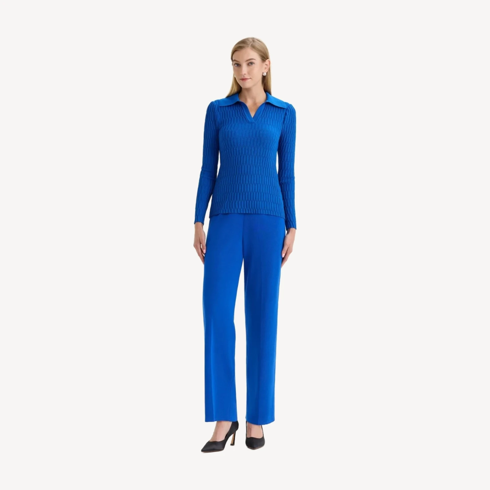 Nancy Wide Leg Mylana Knit Pant, Aegean Blue