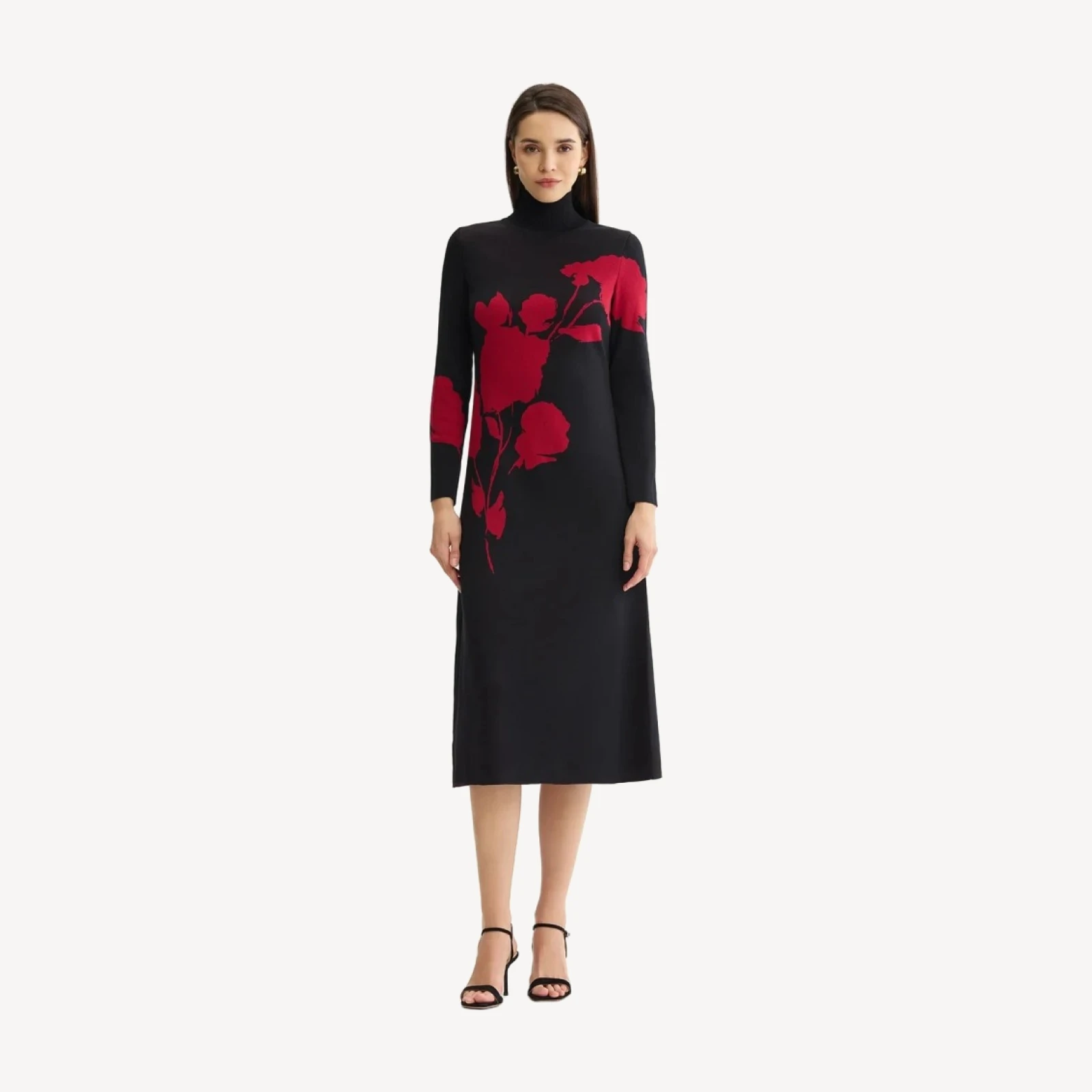 Red Floral Jacquard Soft Knit Maxi Dress