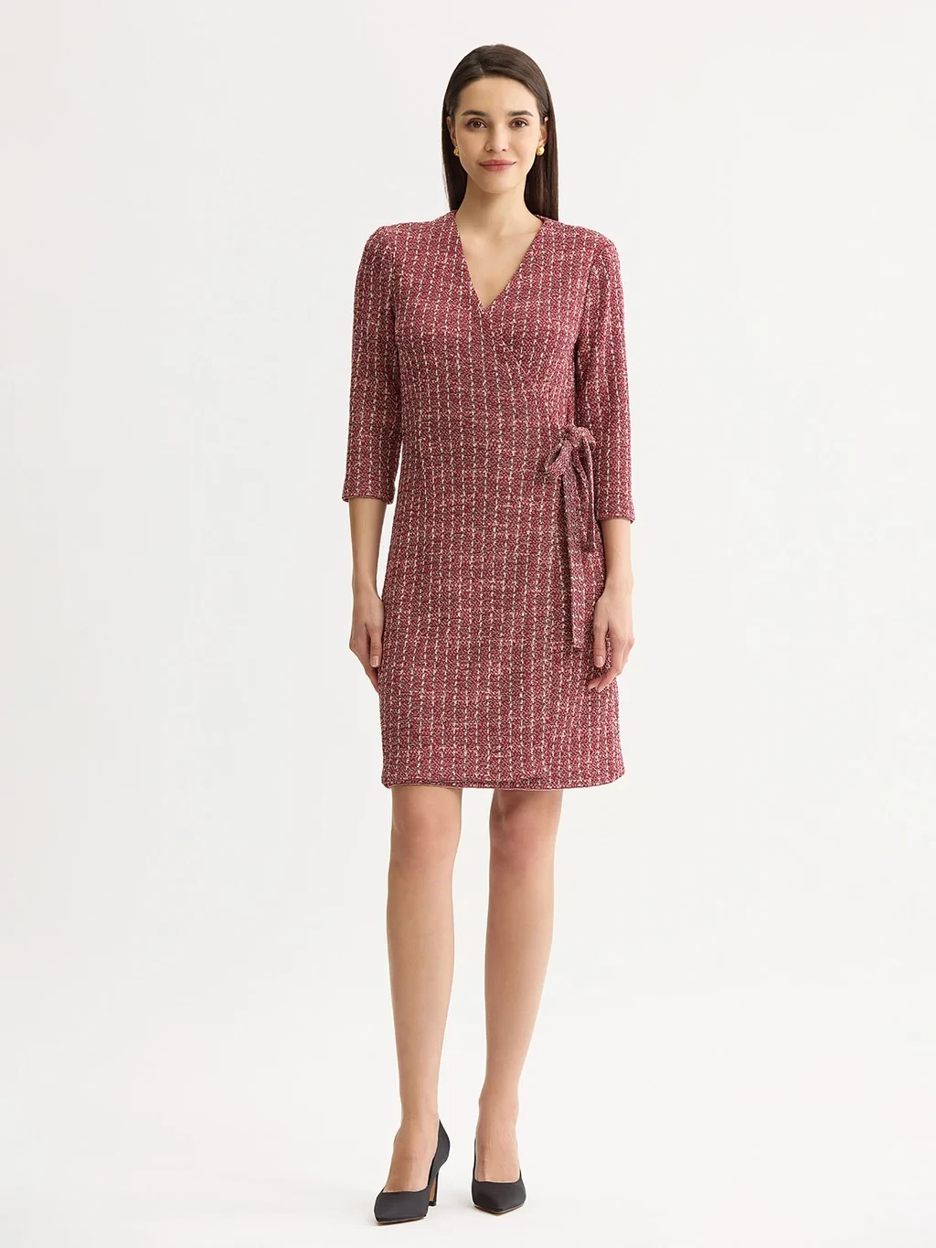 Tweed Jacquard Knit Wrap Dress