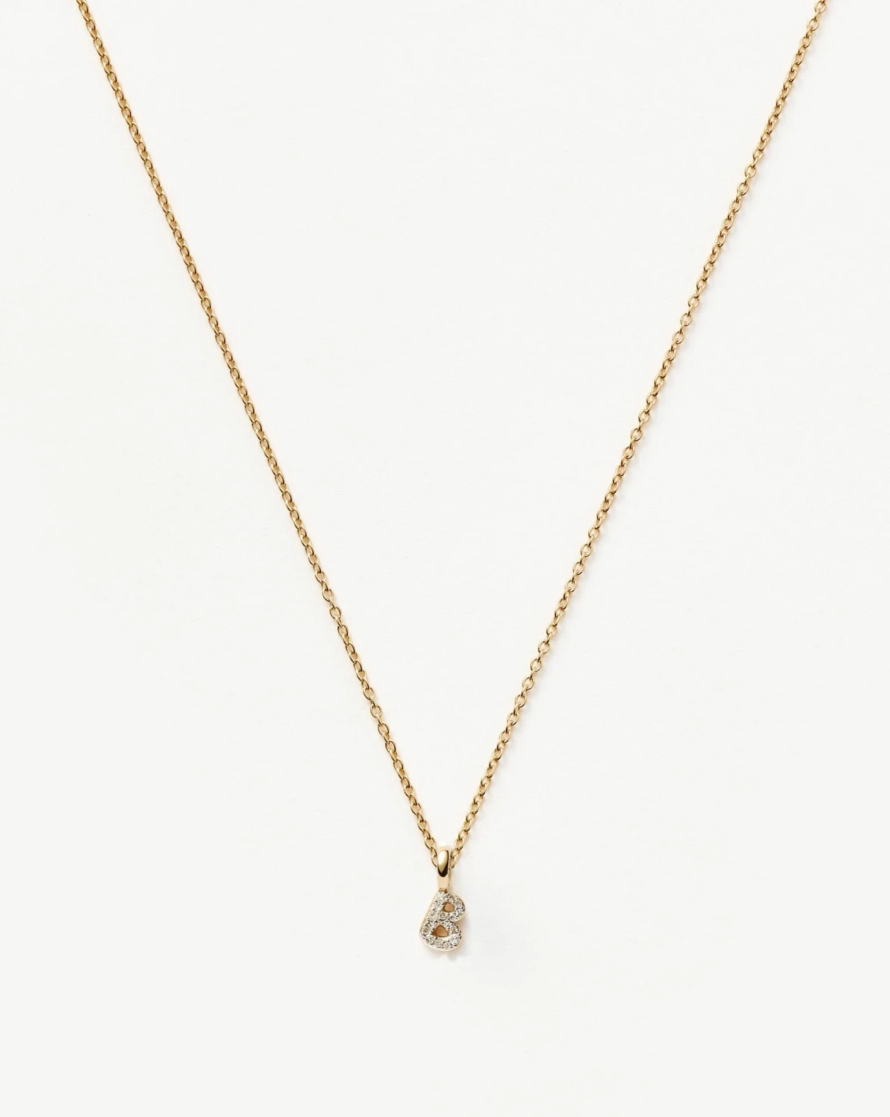 Solid Gold Diamond Initial Mini Pendant Necklace - B | 14ct Solid Yellow Gold Plated/Diamond