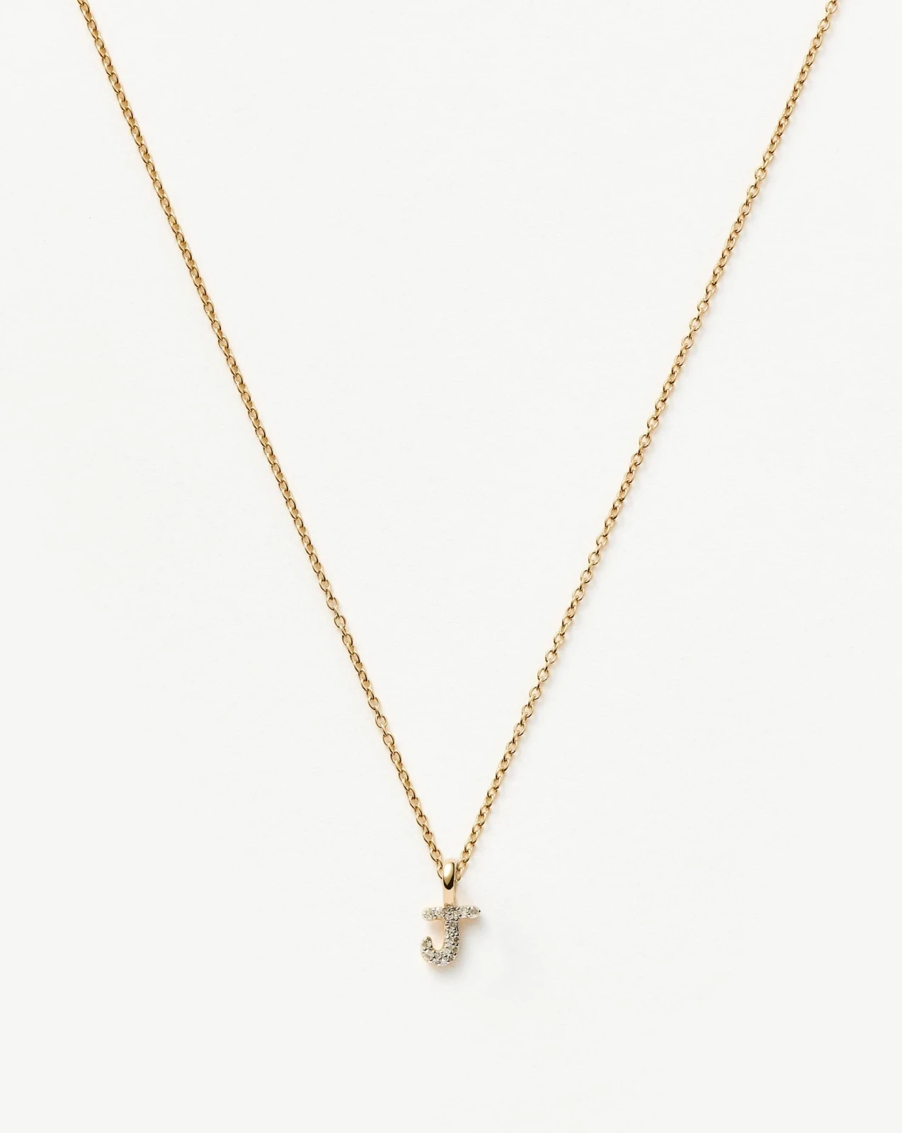Solid Gold Diamond Initial Mini Pendant Necklace - J | 14ct Solid Yellow Gold Plated/Diamond
