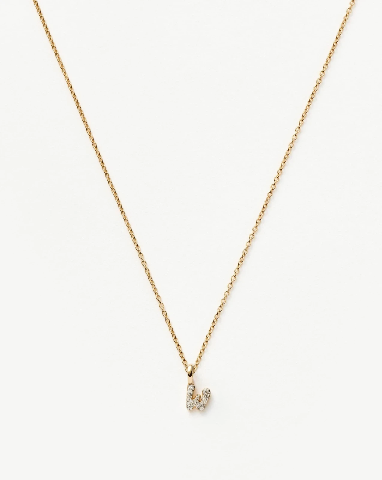Solid Gold Diamond Initial Mini Pendant Necklace - W | 14ct Solid Yellow Gold Plated/Diamond