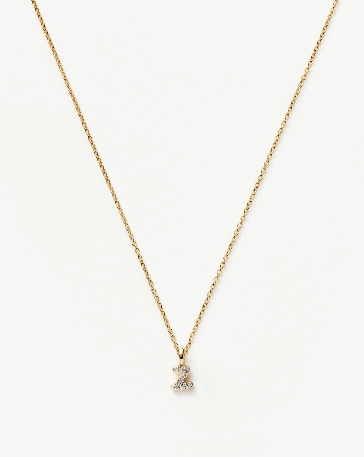 Solid Gold Diamond Initial Mini Pendant Necklace - Z | 14ct Solid Yellow Gold Plated/Diamond