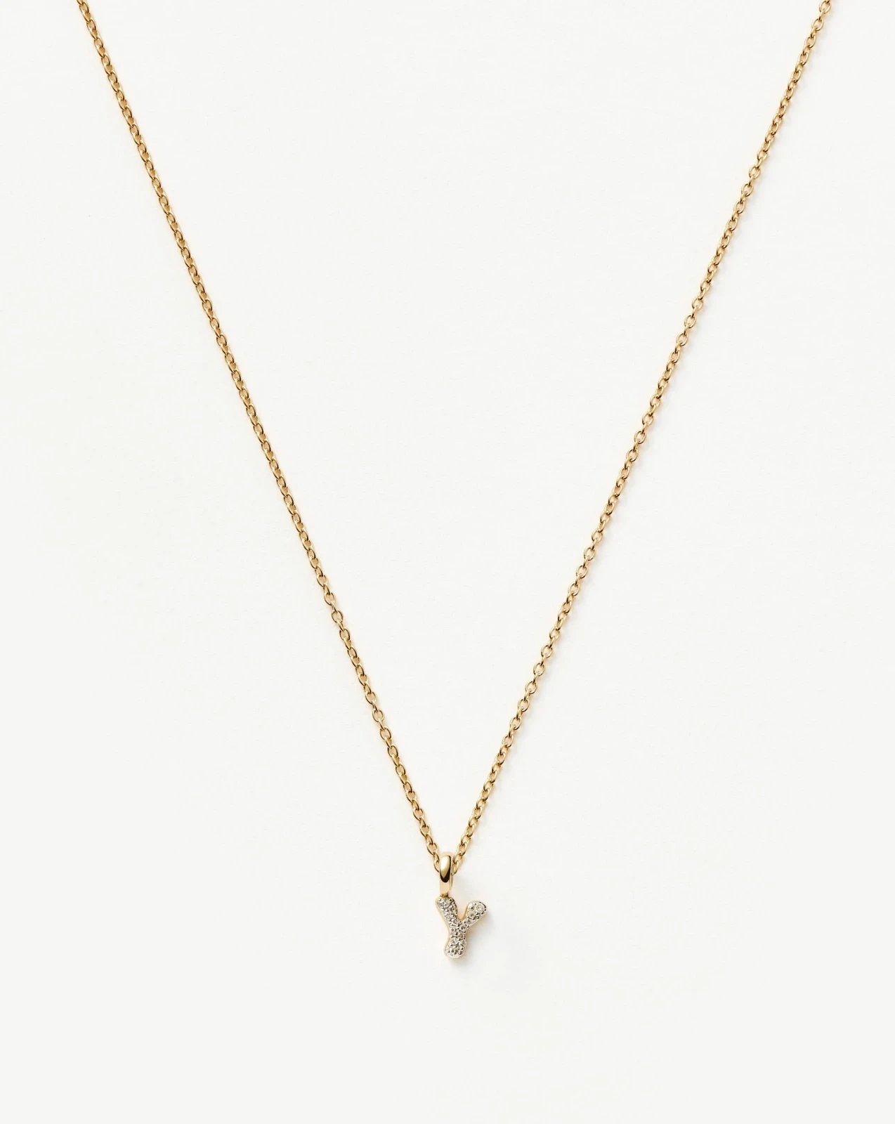 Solid Gold Diamond Initial Mini Pendant Necklace - Y | 14ct Solid Yellow Gold Plated/Diamond