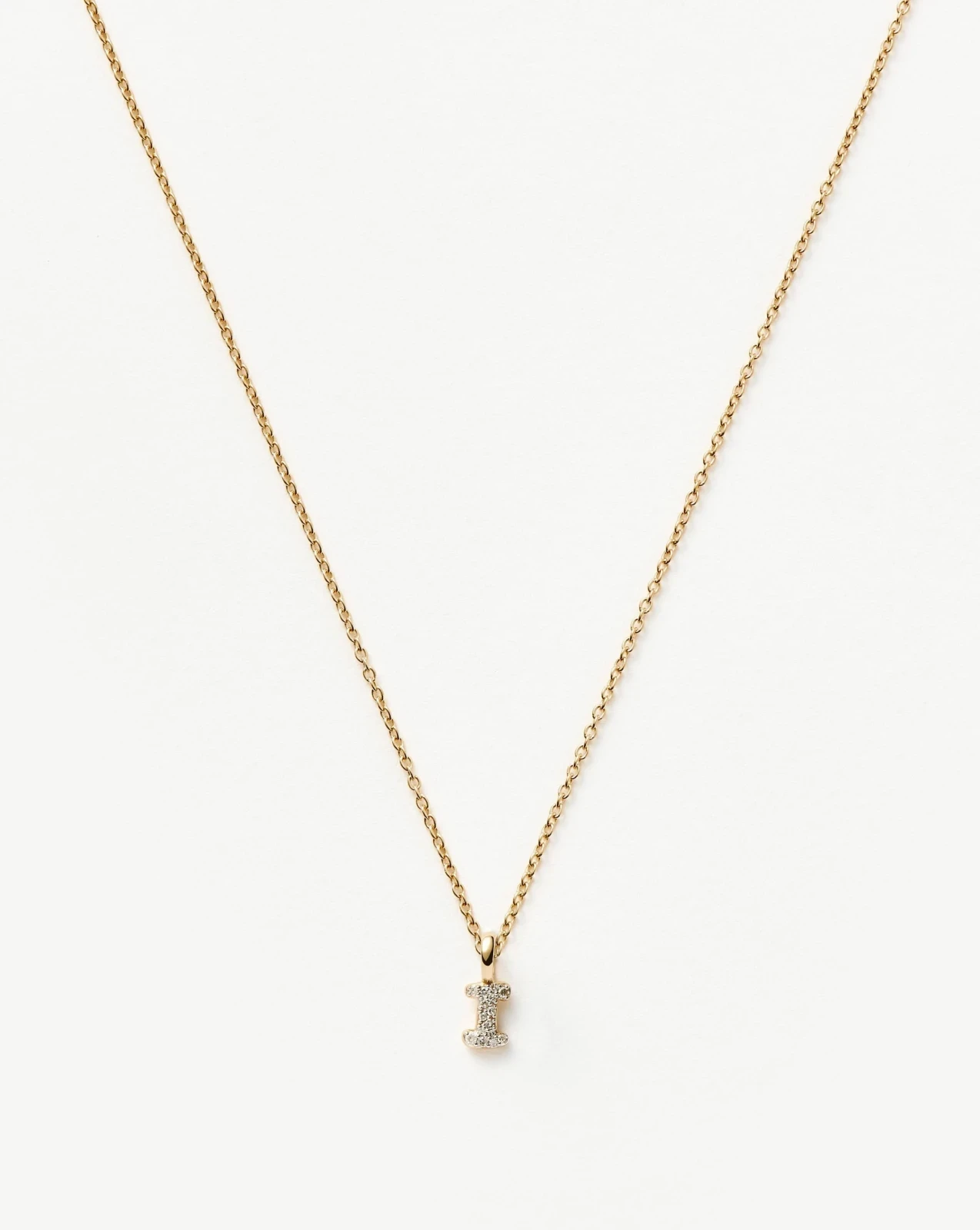 Solid Gold Diamond Initial Mini Pendant Necklace - I | 14ct Solid Yellow Gold Plated/Diamond